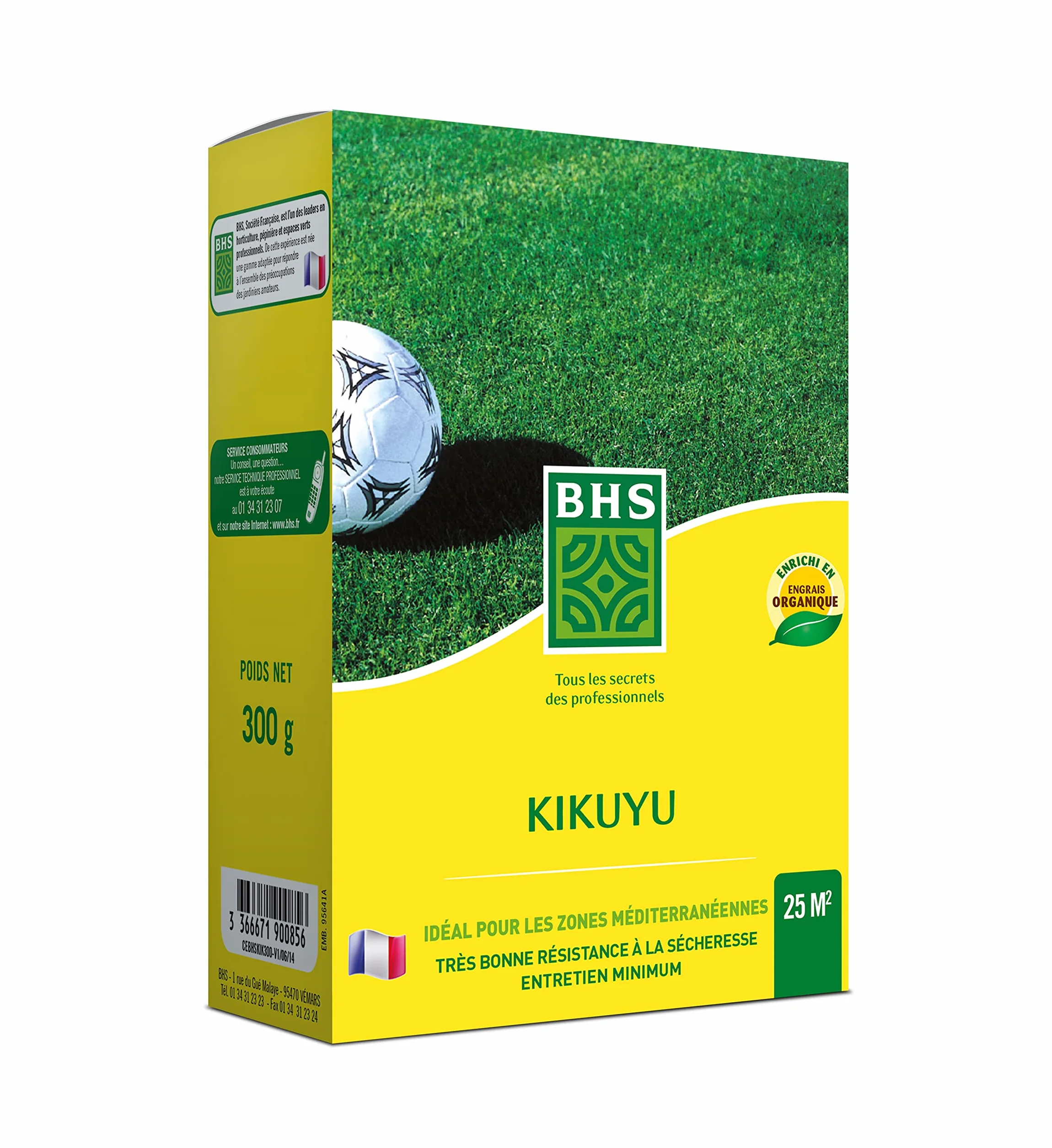 BHS Kikuyu Gazon Zones Méditerranéennes 300g 25 m² Résistant Fortes Chaleurs KIK300