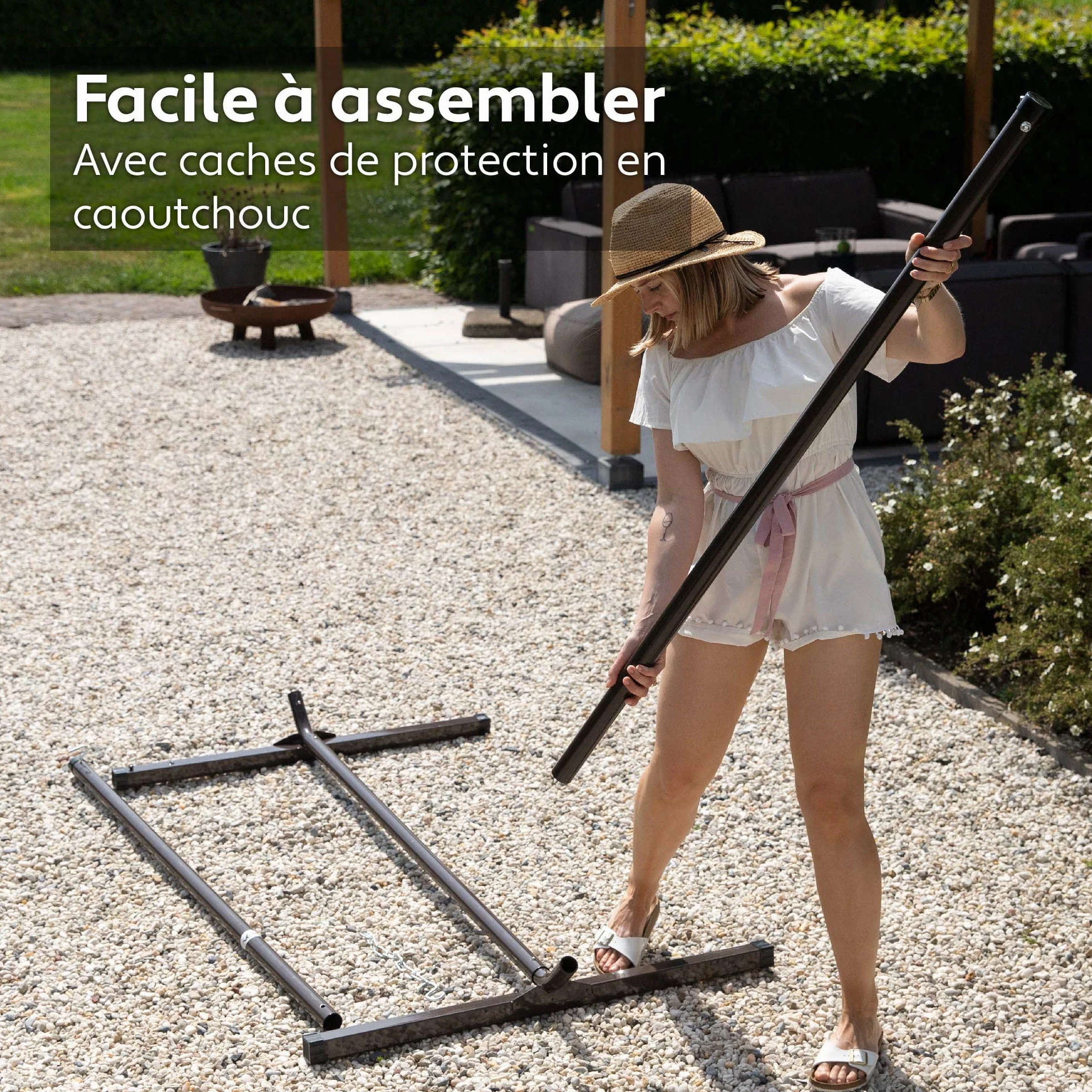 Hamac sur Pied 2 Places avec Coussin, Double Portable, Support Acier, Charge 200 Kg, Hauteur Réglable
