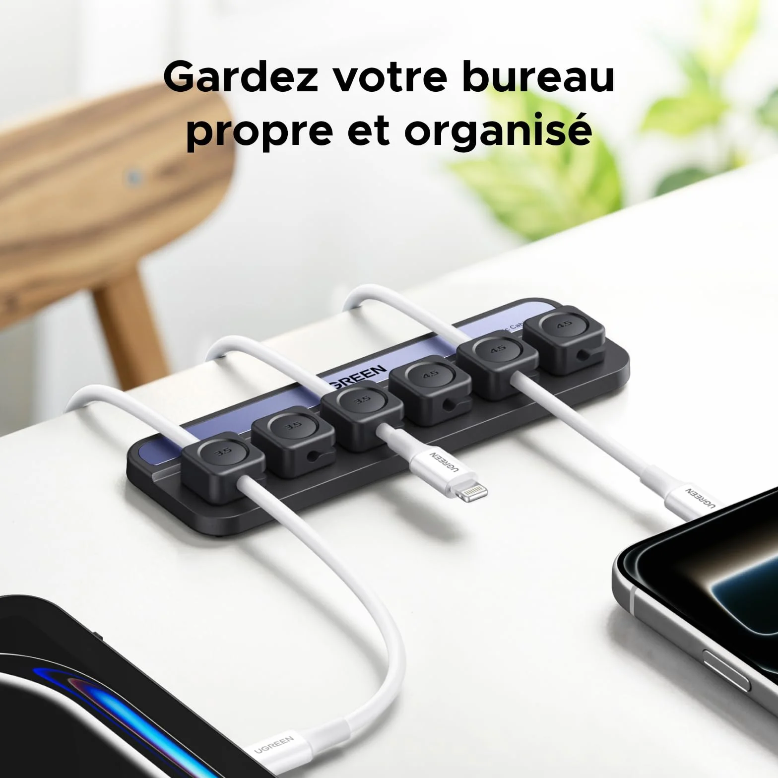 UGREEEN 6 Pièces Organisateur de Câble Magnétique Clips Autocollants Noir