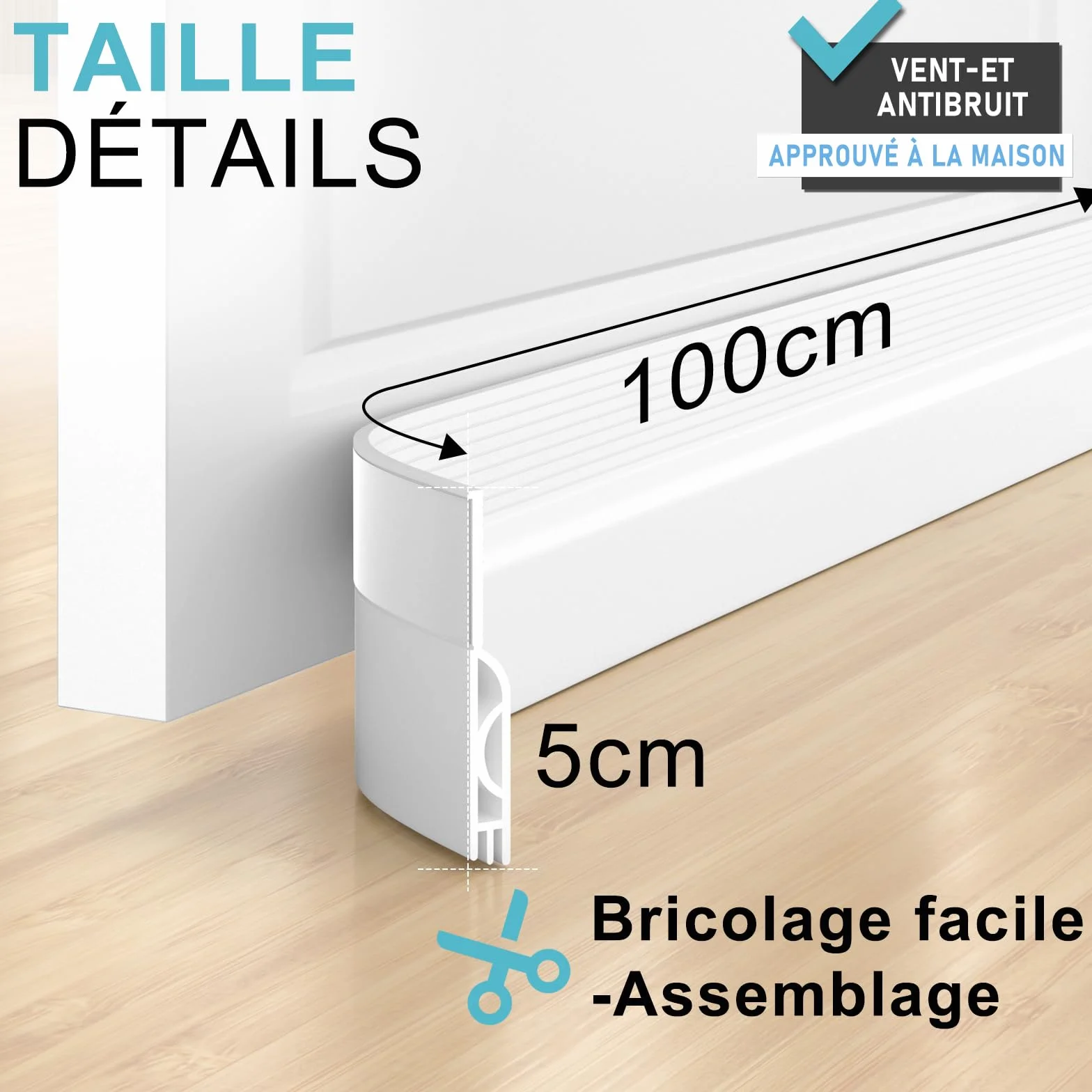 Bas de porte anti-courant d'air étanchéité boudin isolant Blanc 1M