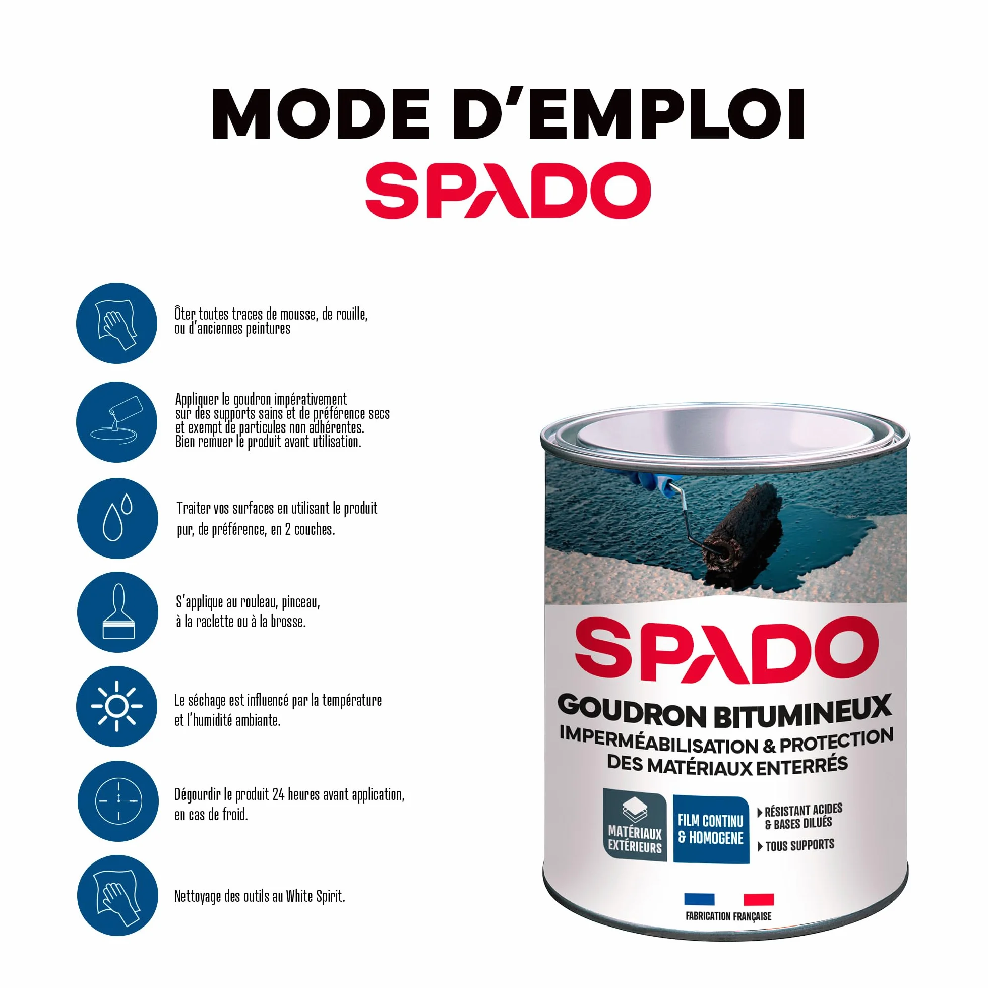 Goudron Bitumineux Imperméabilisant Protection Surfaces Extérieures Enterrées Bois Anti-Rouille Anti-Acide Anti-Humidité 1 Litre