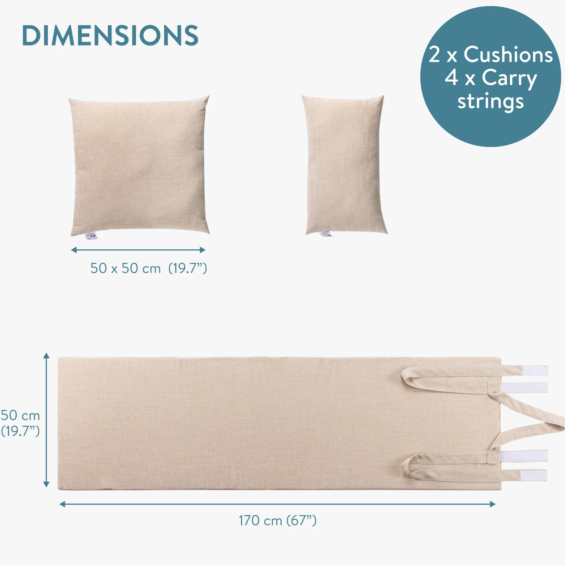 JEMIDI Accessoires Sauna Lot 2x Coussin Original 50x50 30x50 1x Coussin Chaise Longue 170x50 Accessoire Relaxation Confort Aspect Lin Jardin Piscine