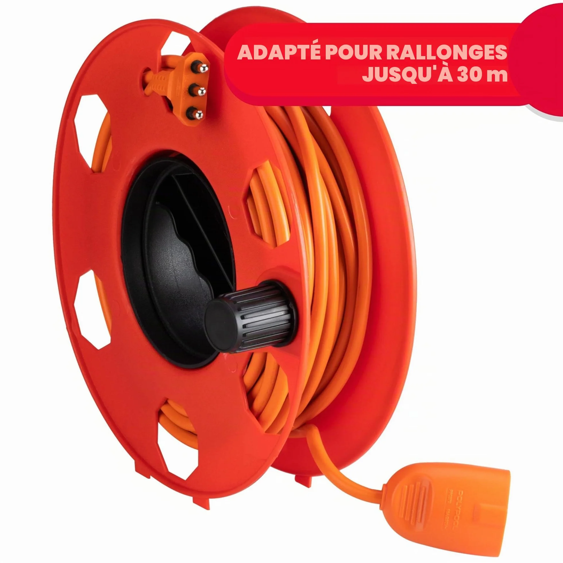 POLY POOL PP2603 Enrouleur de Câble Rolly pour Rallonges Électriques, Tuyau Flexible, Rouge