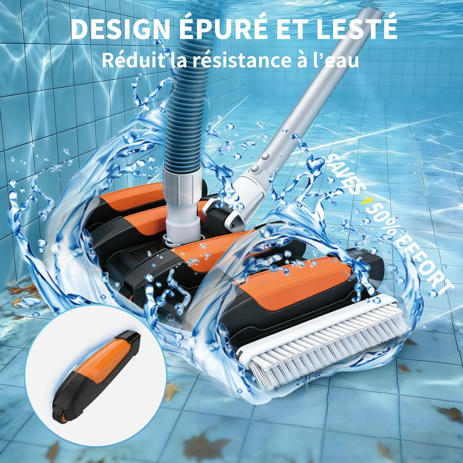 Tête d'Aspirateur Lestée pour Piscine, 45 cm, Balai Rotatif Flexible