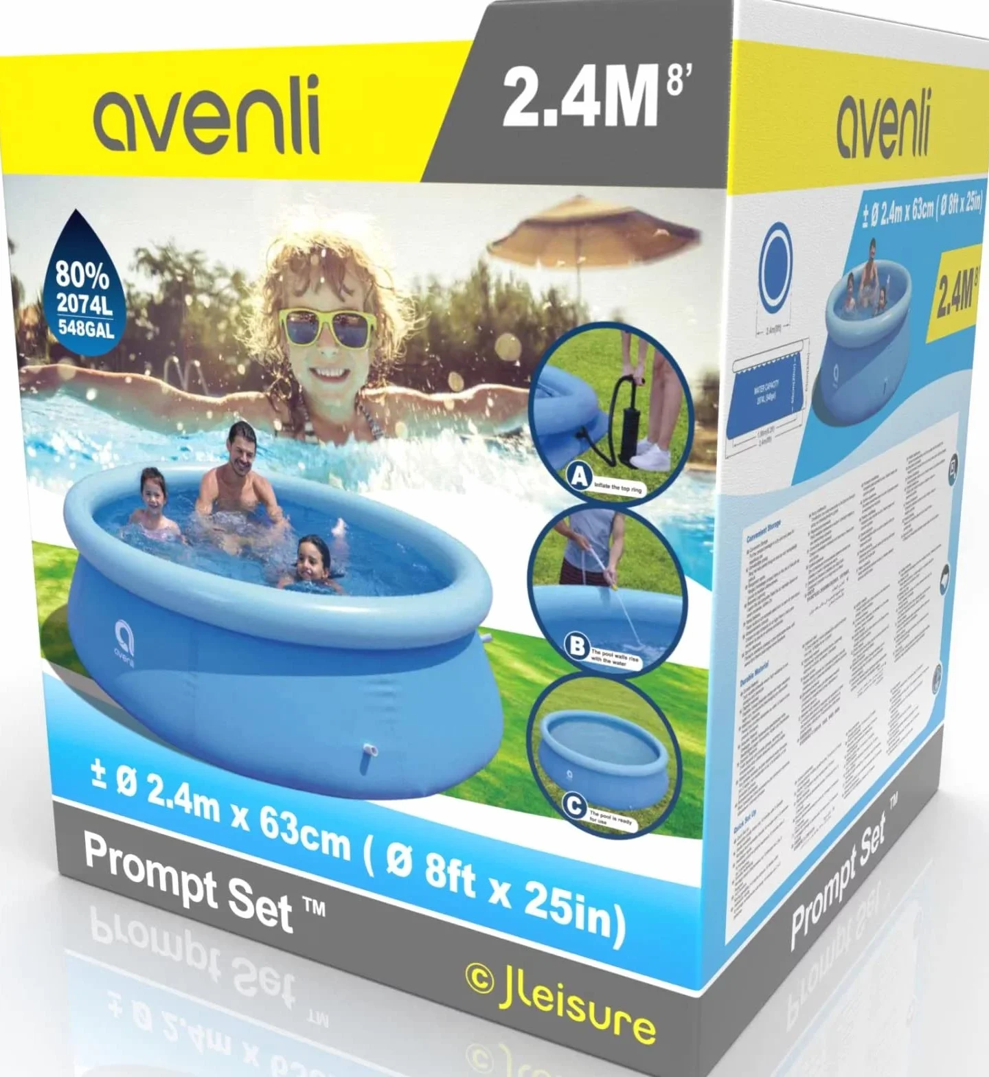 Avenli Prompt Set Pool, Piscine 240 x 63 cm, Piscine Hors Sol sans Pompe