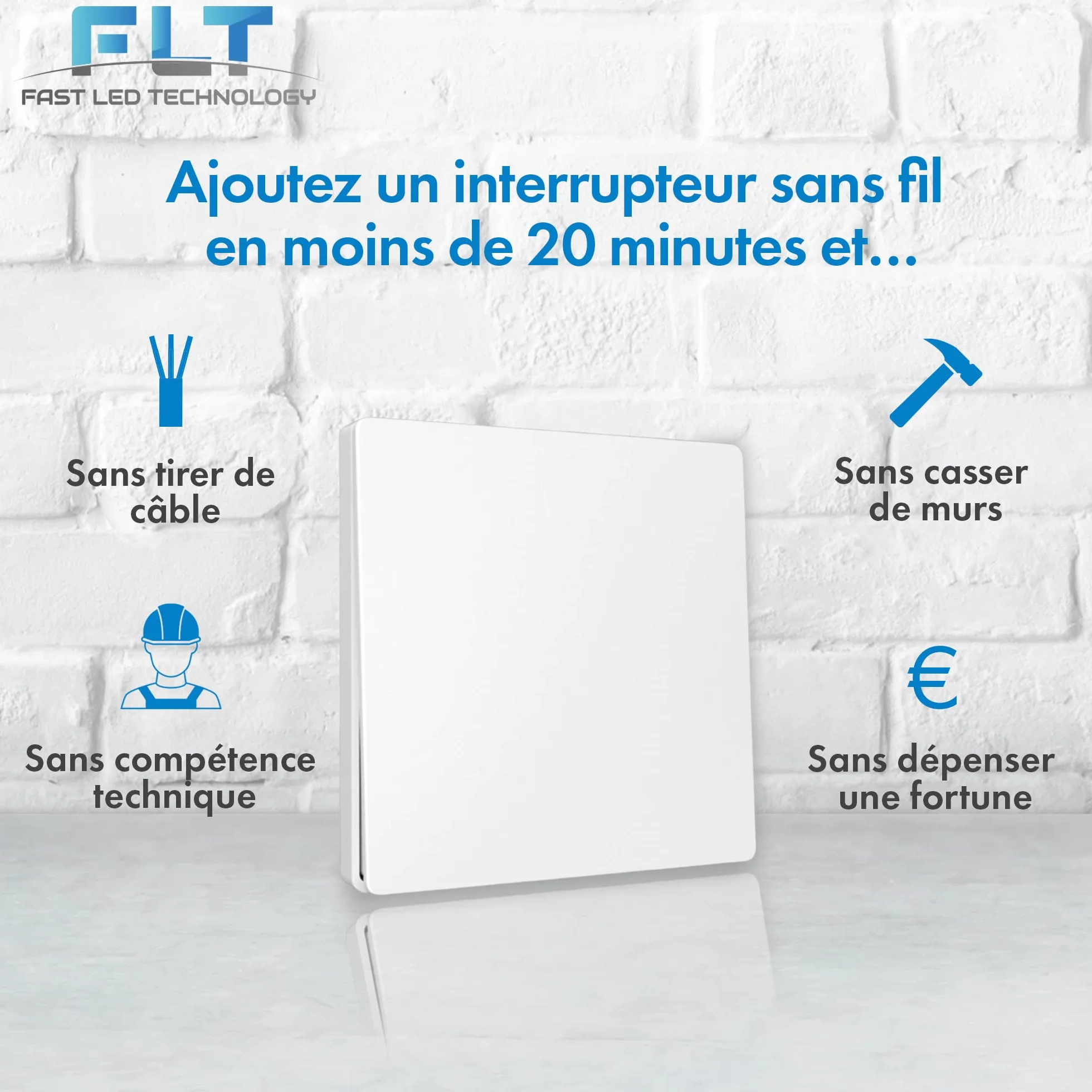 Interrupteur sans fil auto-alimenté RF 2 télécommandes double allumage + relais radio encastrable IP64