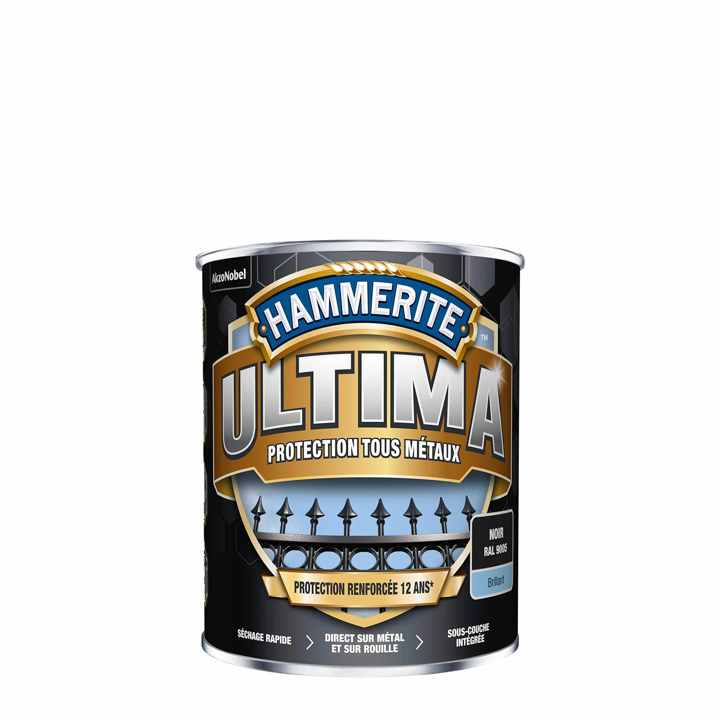 Hammerite Ultima Peinture Acrylique Tous Métaux 3 en 1 Antirouille Direct sur Rouille Sans Sous-couche Brillant Noir 0,75 L