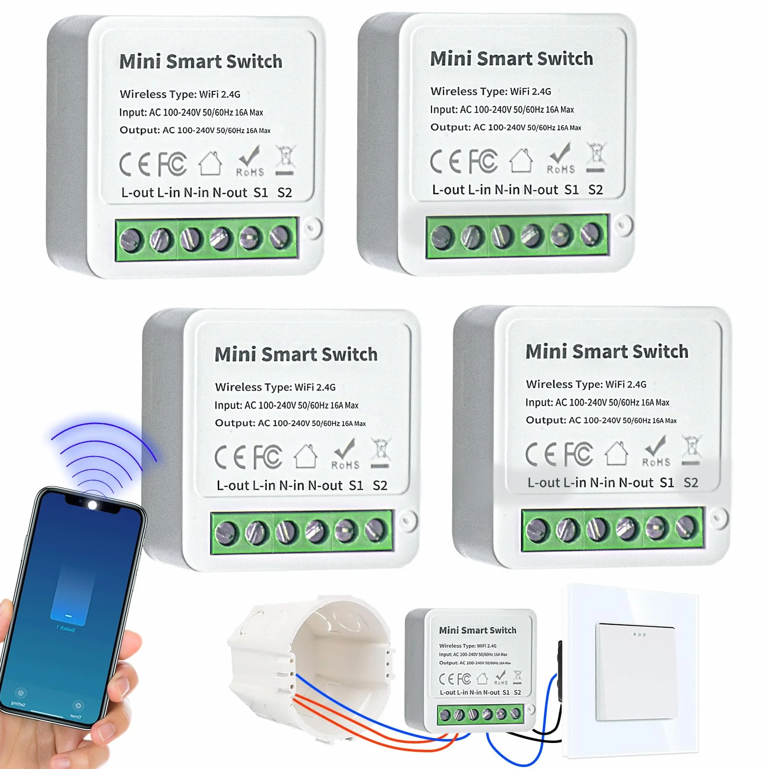 Interrupteur WIFI intelligent 2 voies compatible Tuya Alexa Google Home, module DIY, conducteur neutre nécessaire