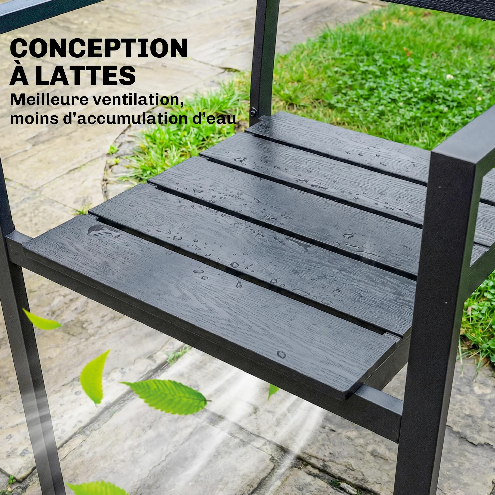 Outsunny Lot de 4 Chaises de Jardin Chaises de Salle à Manger Empilables - HDPE Effet Bois avec Accoudoirs Résistant aux Intempéries - Fauteuils Extérieurs pour Terrasse Balcon Repas Plein Air, Noir