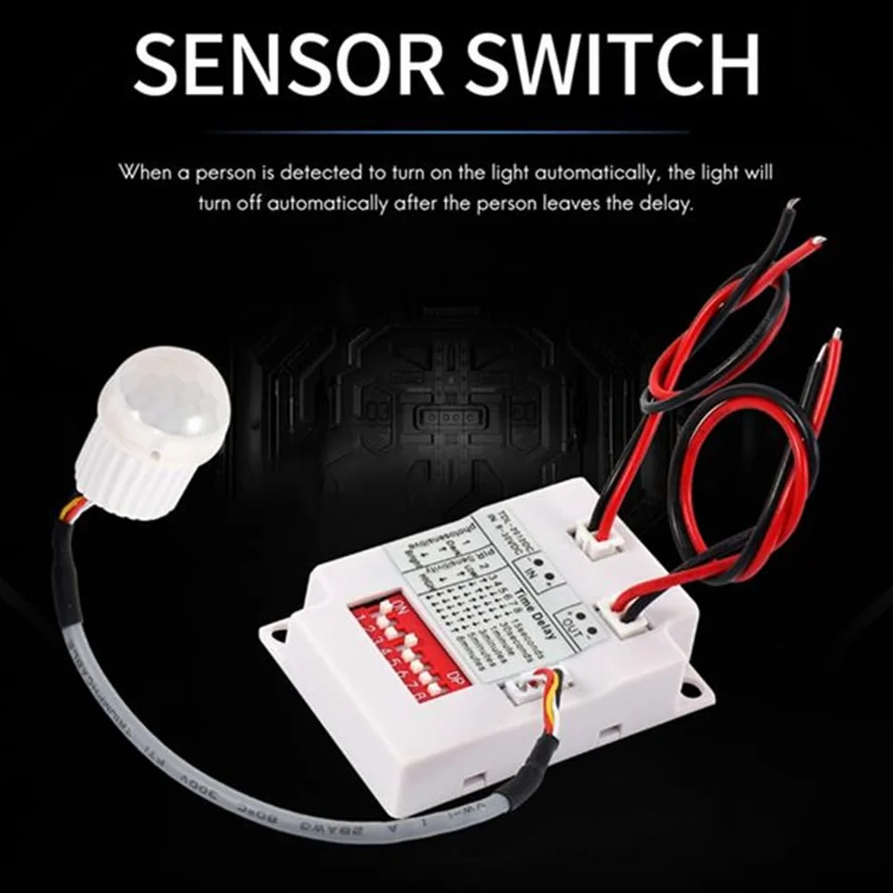 Interrupteur de Capteur de Mouvement PIR 12 V 24 V, Relais de Temporisation Infrarouge pour Éclairage LED