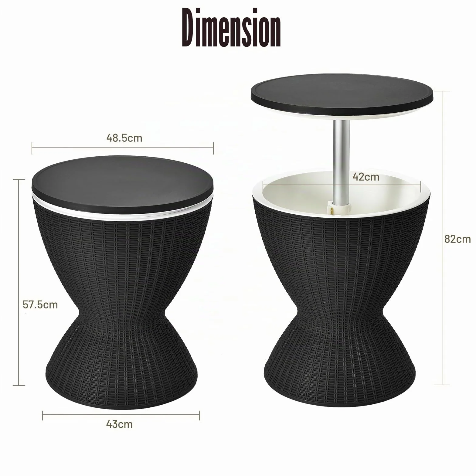 SOARS Glacière 3 en 1 30L Réglable 2 Hauteurs Table d'Appoint Couvercle Amovible 75 KG Noir