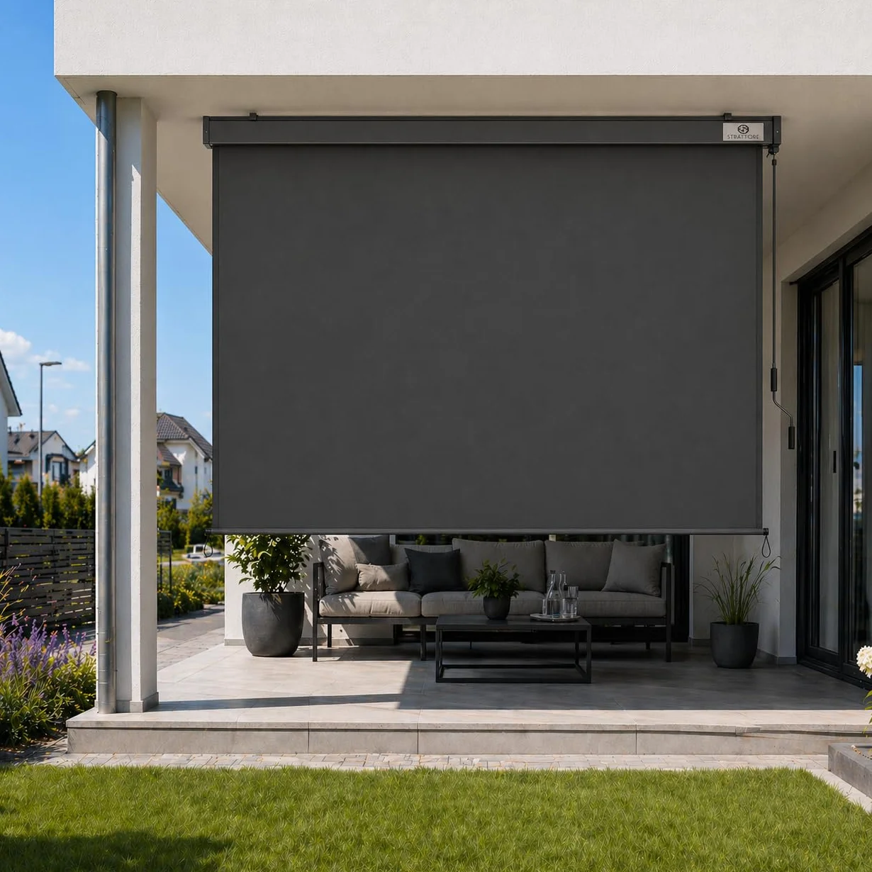 Store Vertical Extensible 180x250 cm Balcon Store Roulant Extérieur - Blocage des UV avec Manivelle et Cassette du Vent pour Balcon Terrasse Patio Jardin d'Auvent Protection - Anthracite