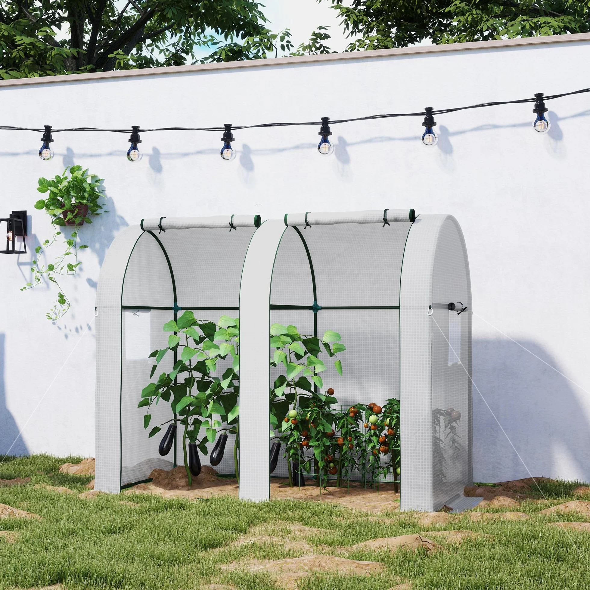 Outsunny Serre de Jardin 1,8 m² Acier PE Haute densité Anti-UV Blanc