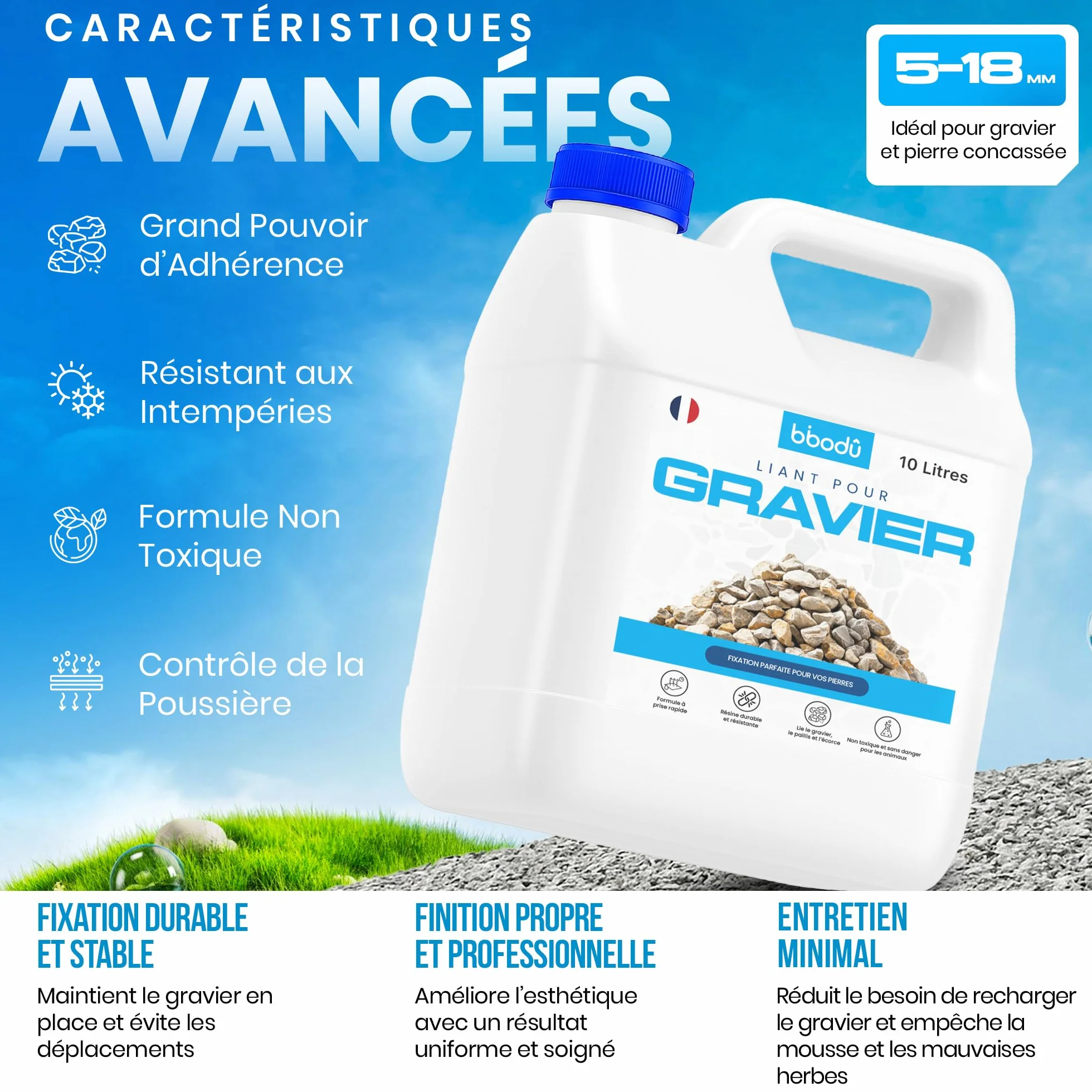 Liant Gravier Extérieur 10L - Colle pour Gravier, Pierres et Paillis