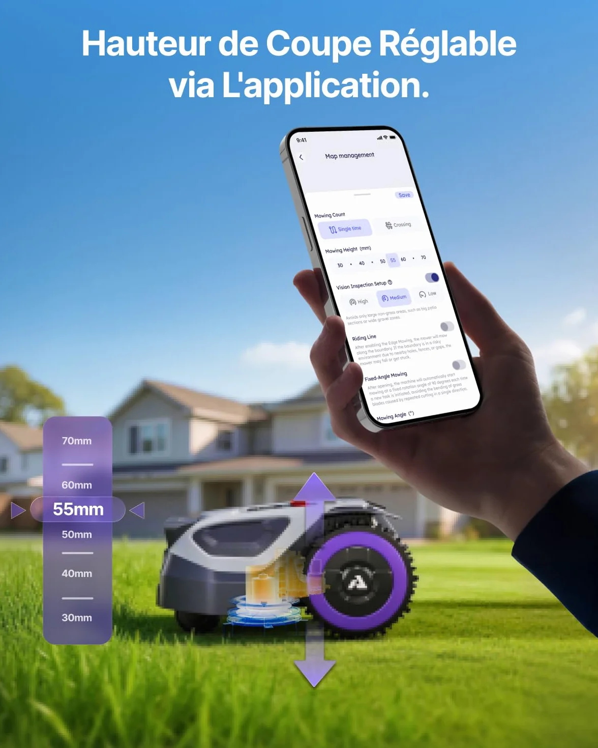 ANTHBOT M5 Robot Tondeuse 500-700㎡ 150㎡/h NetRTK 4G Cartographie Automatique Double Vision IA Gestion Multi-Zones APP Control 3-7CM Réglage Hauteur