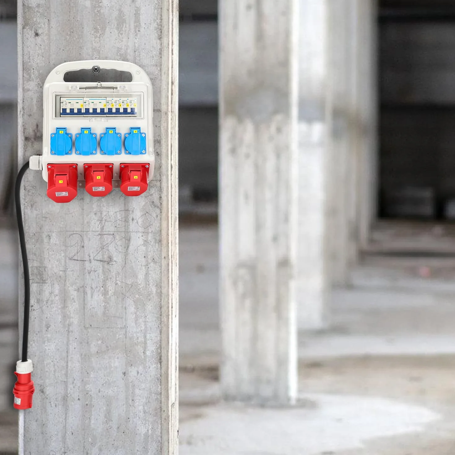Distributeur de courant de chantier 2xCEE 400V 16A 1xCEE 400V 32A 4x230V avec disjoncteurs câble 1,2m
