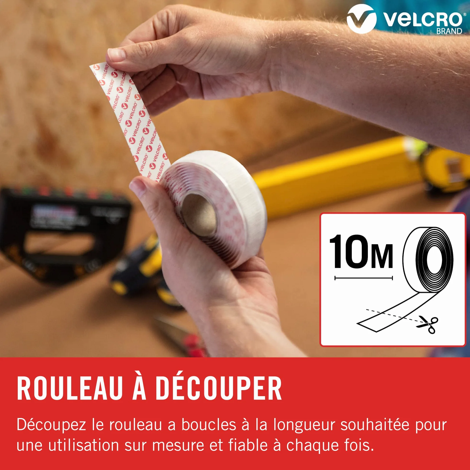Ruban Adhésif Auto-Agrippant Velcro Marque, Crochets Uniquement, Blanc 20 mm x 10 m