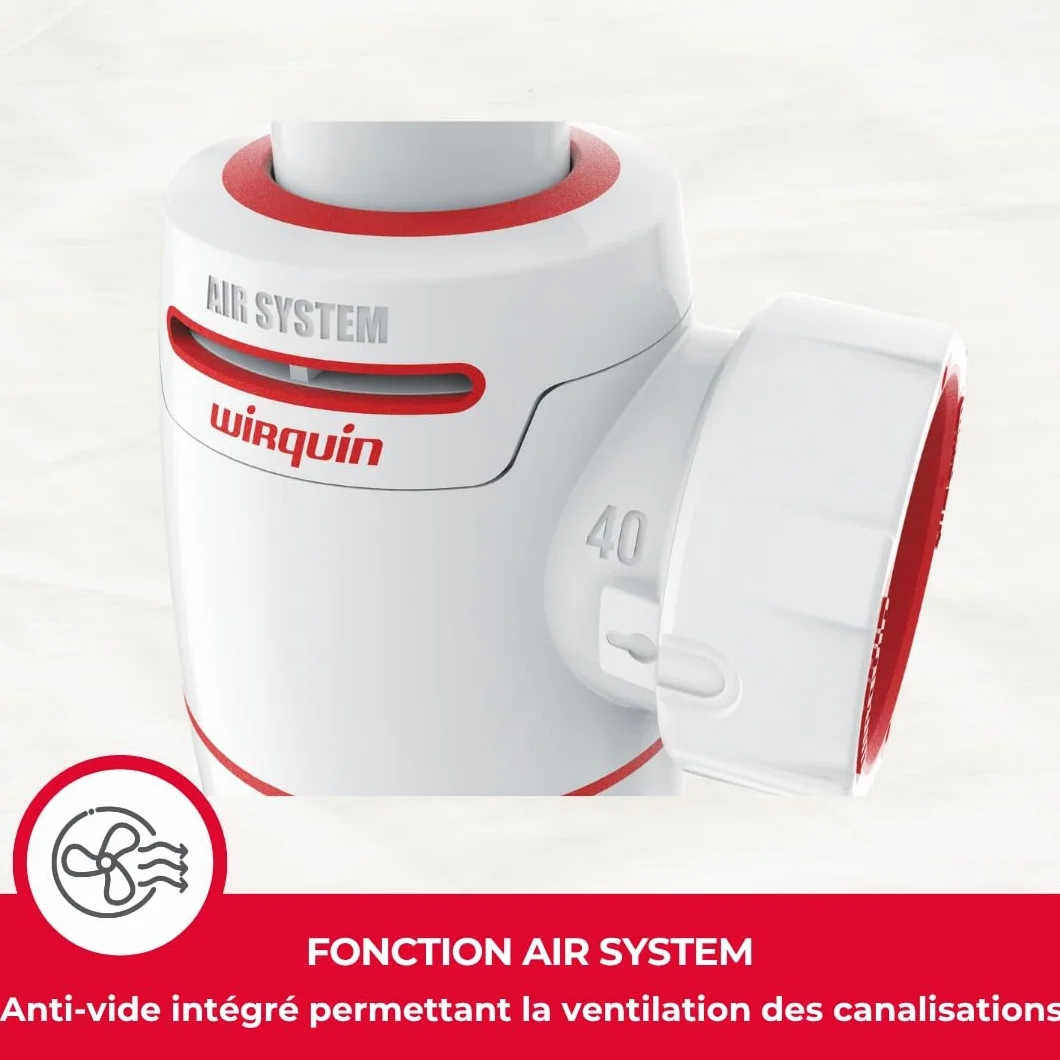 Wirquin Siphon évier Néo Air blanc Ø40 anti-vide intégré réglable compact