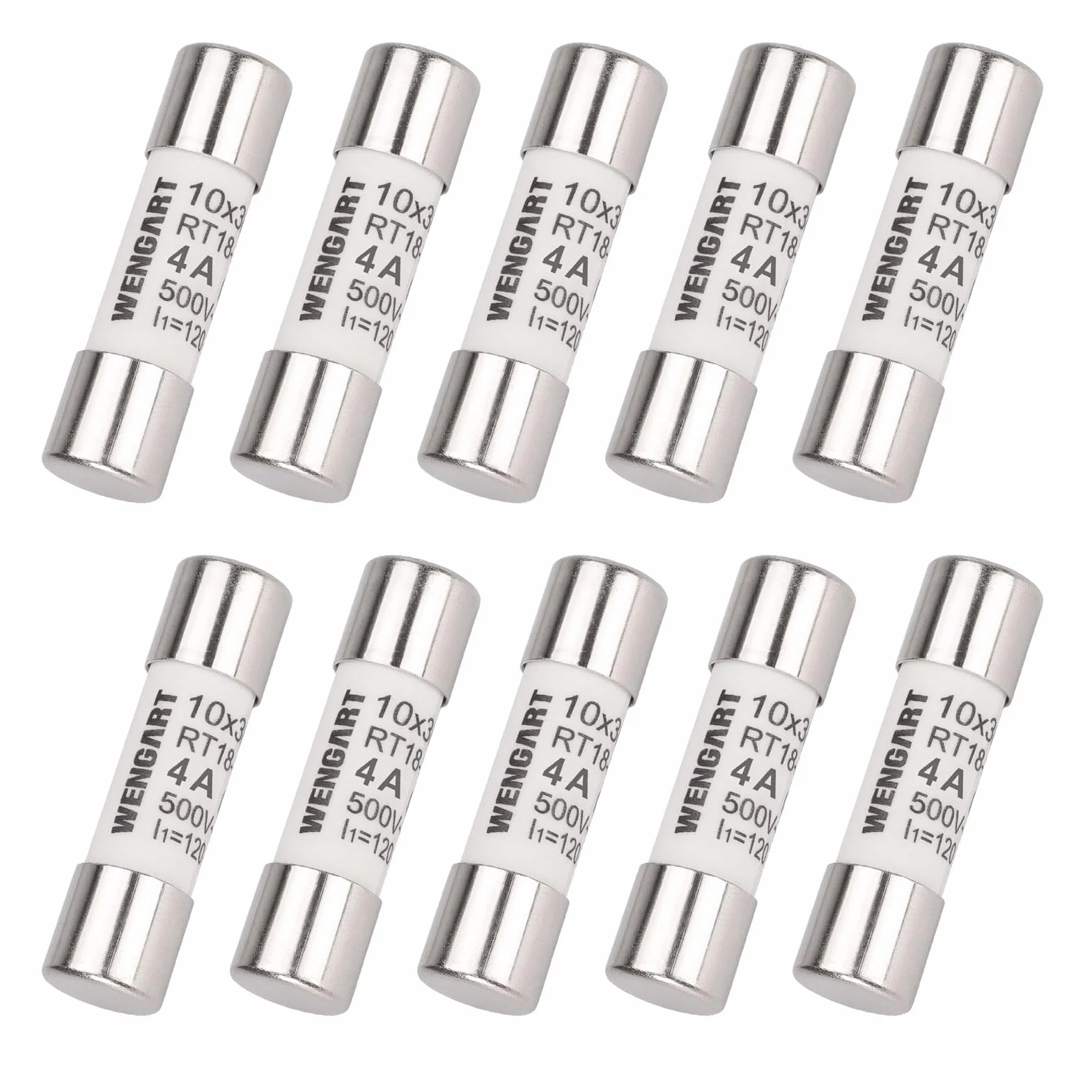 Wengart Lot de 10 fusibles cylindriques RT18-32 (RO15) 10x38 mm AC500V 4A 120 kA