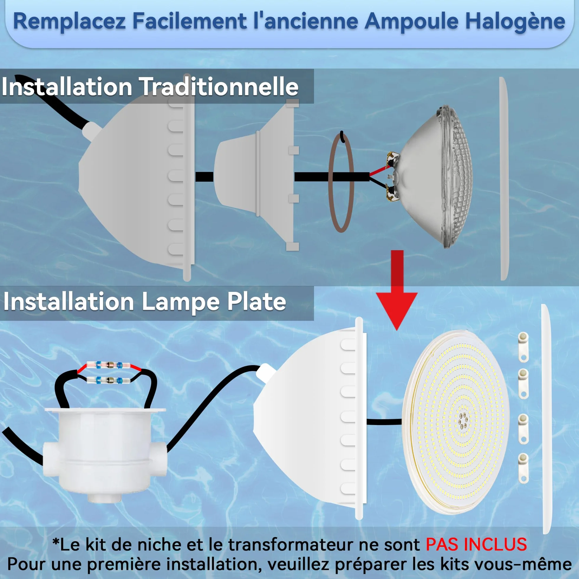Projecteur Piscine LED 35W PAR56 1100lm IP68 12V AC/DC Bleu Pur