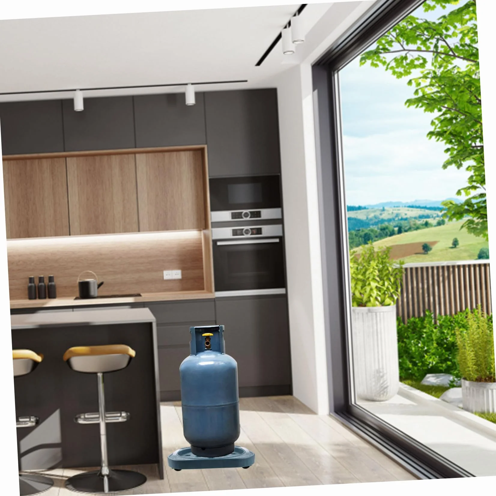 Gaz Bouteille Support Pratique Acier Inoxydable Roues Plateau Protège Cuisine