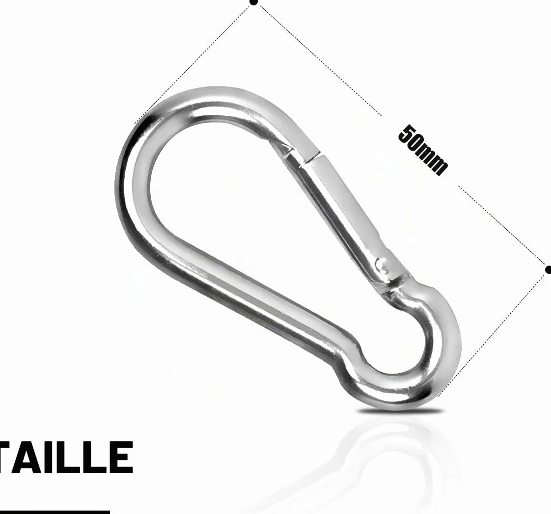 Mousquetons en Acier Inoxydable 304 Résistant Mousqueton INOX 50 mm x 5 mm avec Fermoir à cliquet
