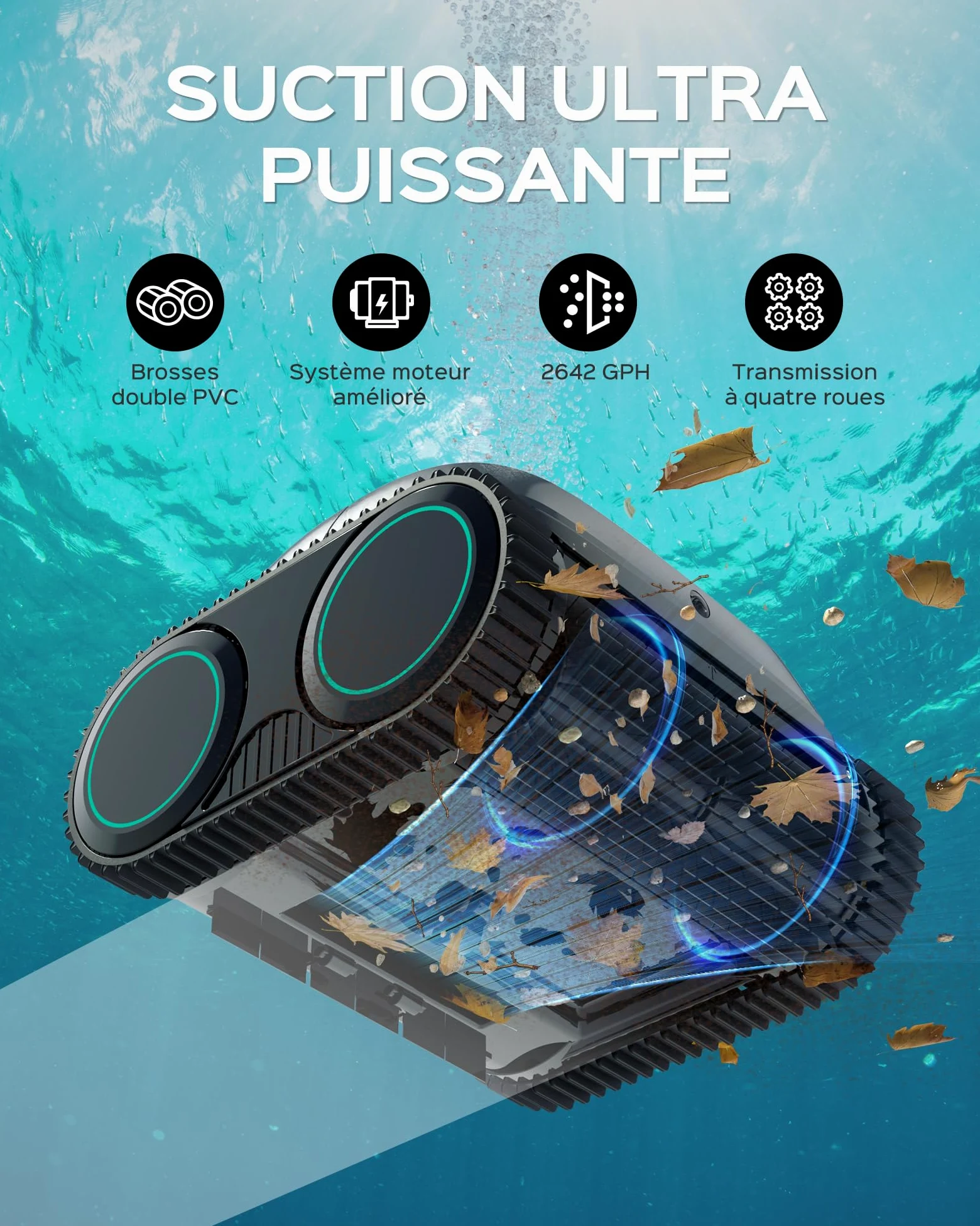 WYBOT C1-Plus Robot Piscine sans Fil Robot Piscine pour Piscines Enterrées & Hors Sol - Nettoyeur 4-en-1 Paroi & Ligne d'eau 160min/160m², Navigation Intelligente, App-Vert Olive Clair