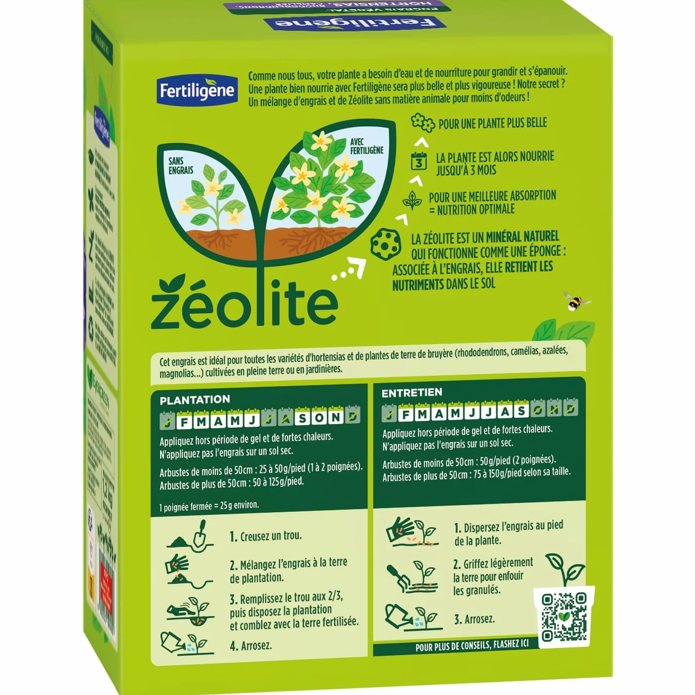 FERTILIGENE FEGHOR12 - Engrais Végétal Hortensias, Rhododendrons, Camélias 1,2 kg - Fleurs plus abondantes -Seulement 1 application en 3 mois -Jusqu'à 48 plantes - Produit 100% naturel avec zéolite