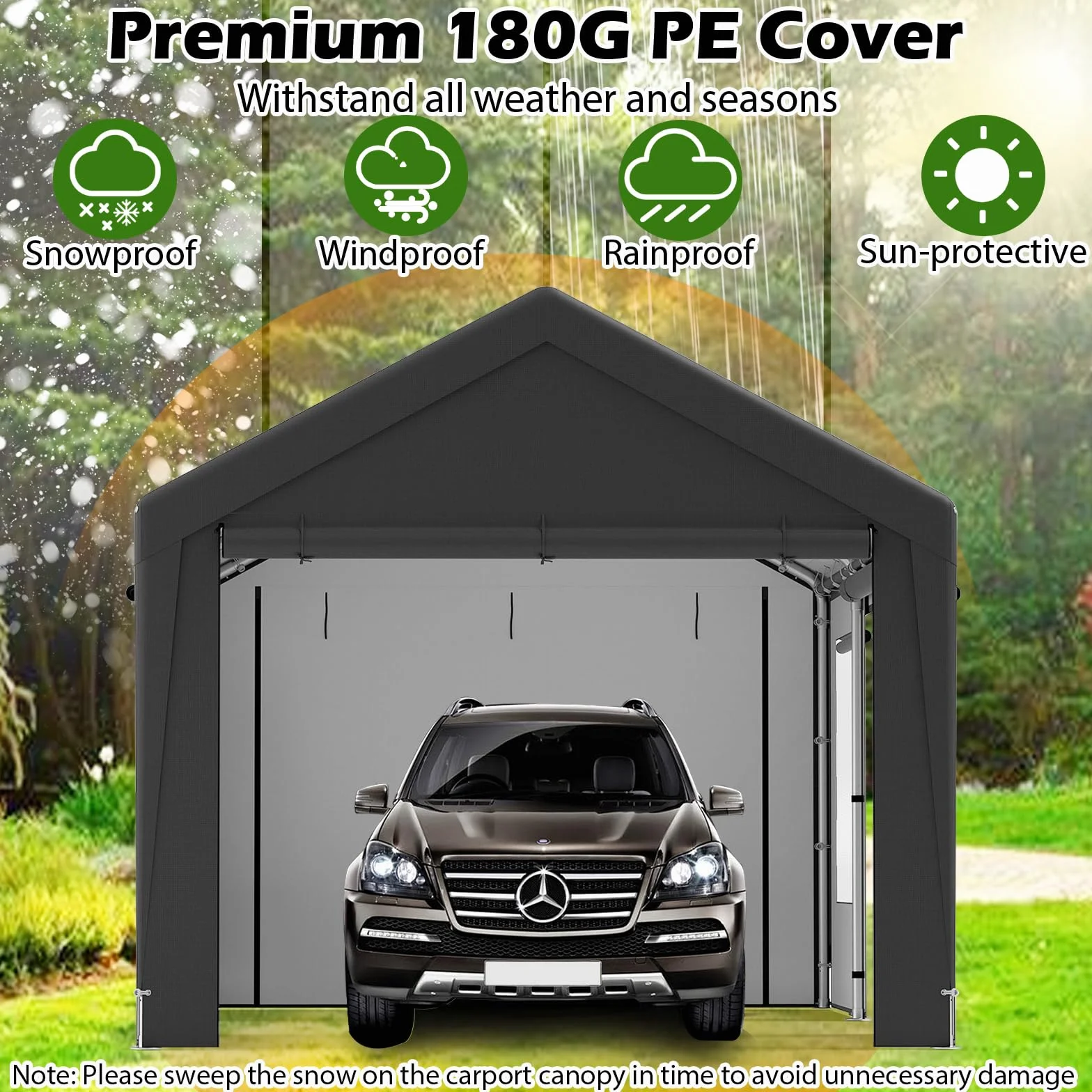 SOARS Carpot Abri Voiture 300 X 595 X 280 CM, Tente Garage, Abri Voiture Extérieur avec Cadre en Métal et Couverture PE Résistante aux intempéries, pour Fête, Voiture, Vélo, Moto, Outils, Gris