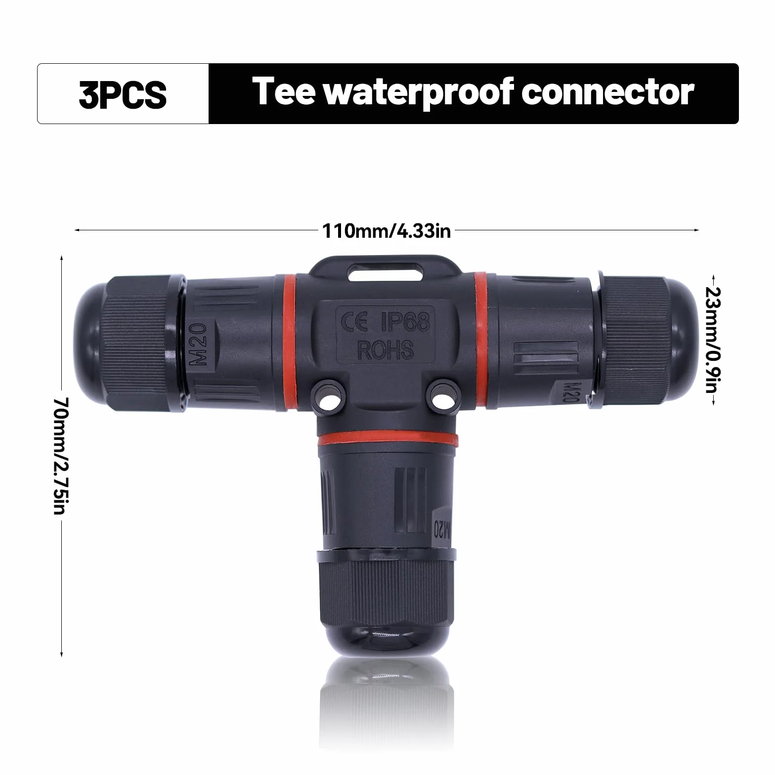 Connecteur Electrique Etanche IP68 Boîte de Jonction 3 Voies pour Ø3-12 mm Câble