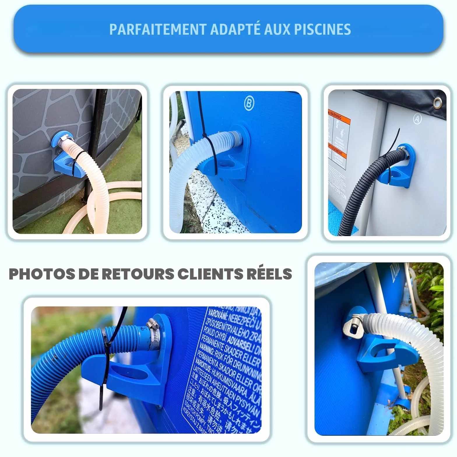 Fox Bunny Support de Tuyau de Piscine pour Piscines Hors Sol, 26-38mm, Compatible Intex Bestway, Bleu