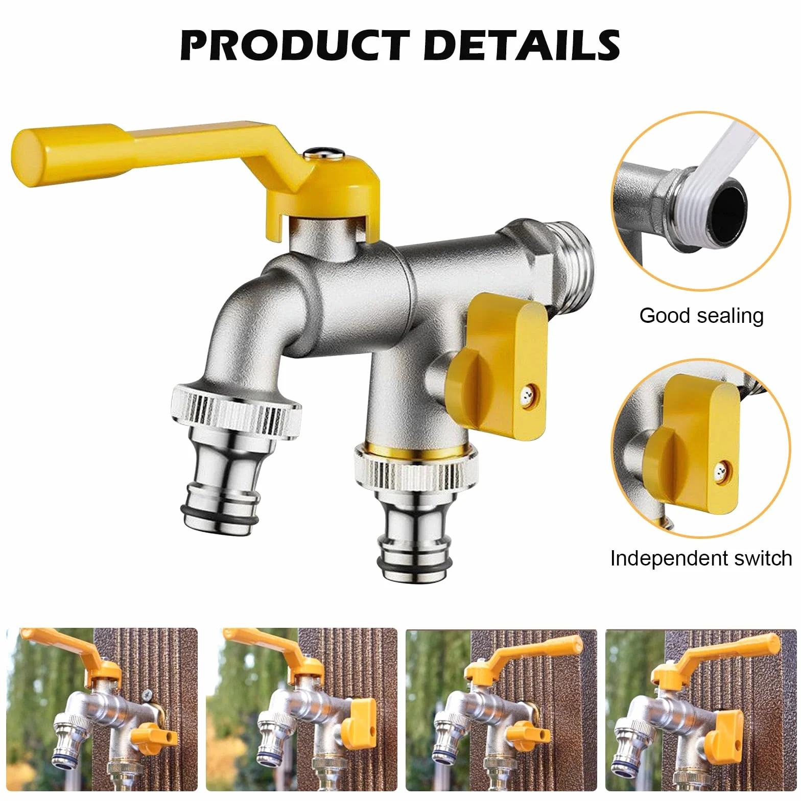 Robinet de Jardin Double Sortie en Laiton 1/2" Antigel avec 2 Sorties 3/4" et Ruban d'Étanchéité
