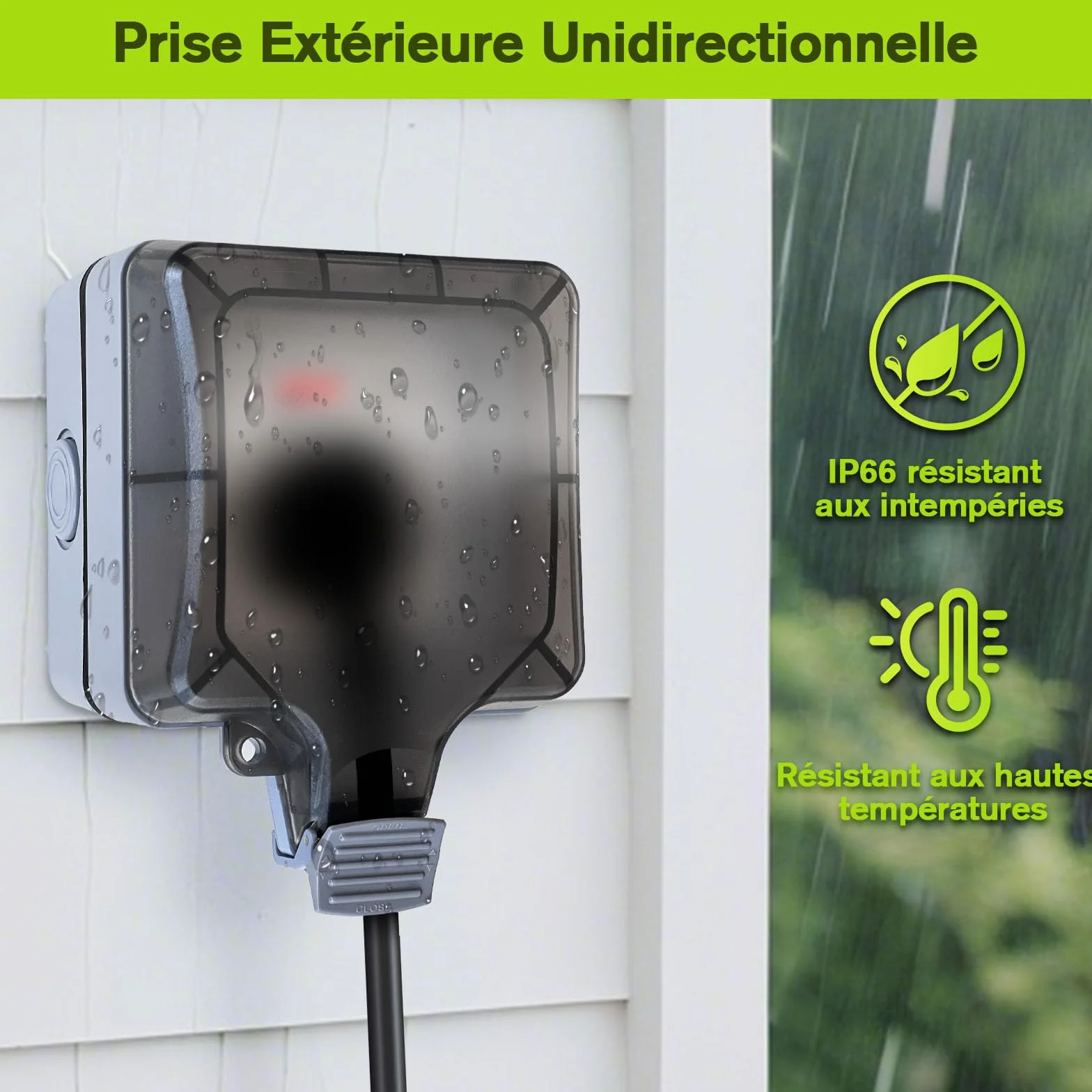 Prise Extérieure Étanche IP66 avec Interrupteur LED, Fixation Murale Gris