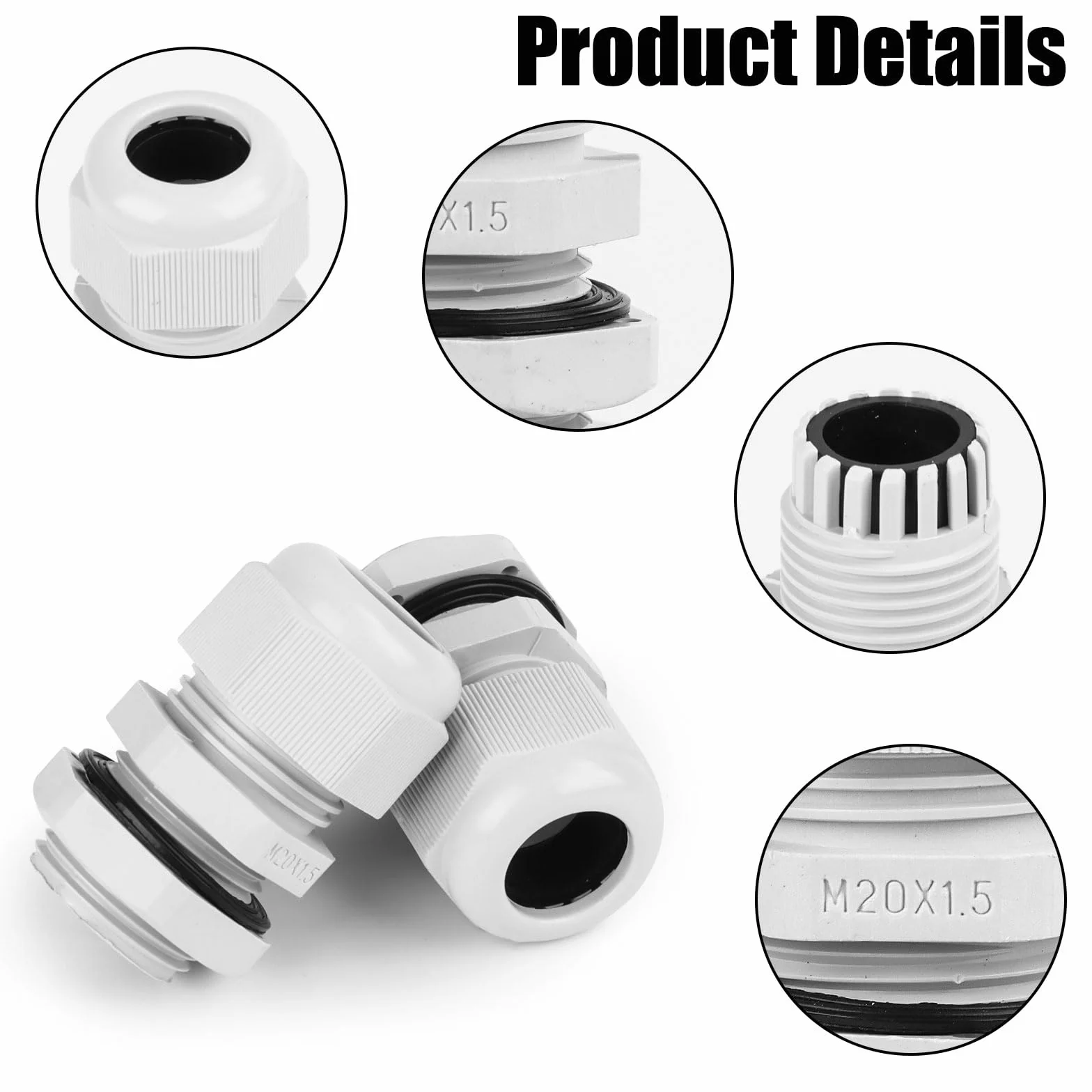 Lot de 15 presse-étoupes M20 IP68 étanche gris réglables pour extérieur