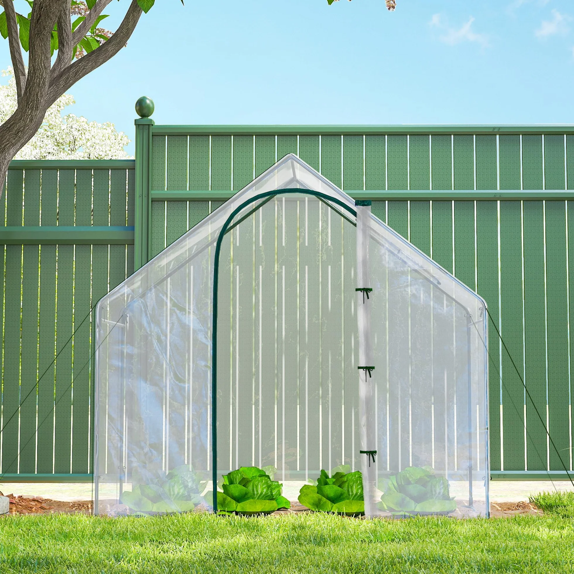 Outsunny Serre de Jardin PVC 180x100x168 cm, Châssis Acier, Porte Zippée, pour Légumes Plantes