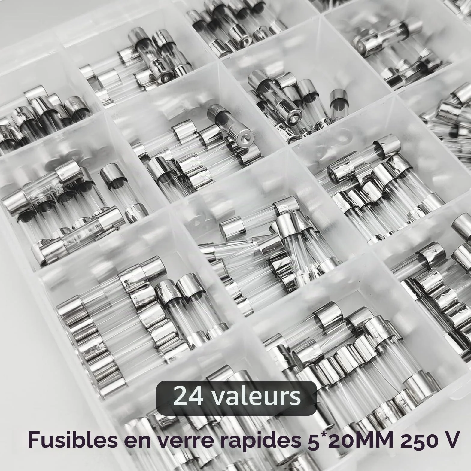Kit d'assortiment de Fusibles à action lente 5x20mm 250V 240 pcs 24 Valeurs