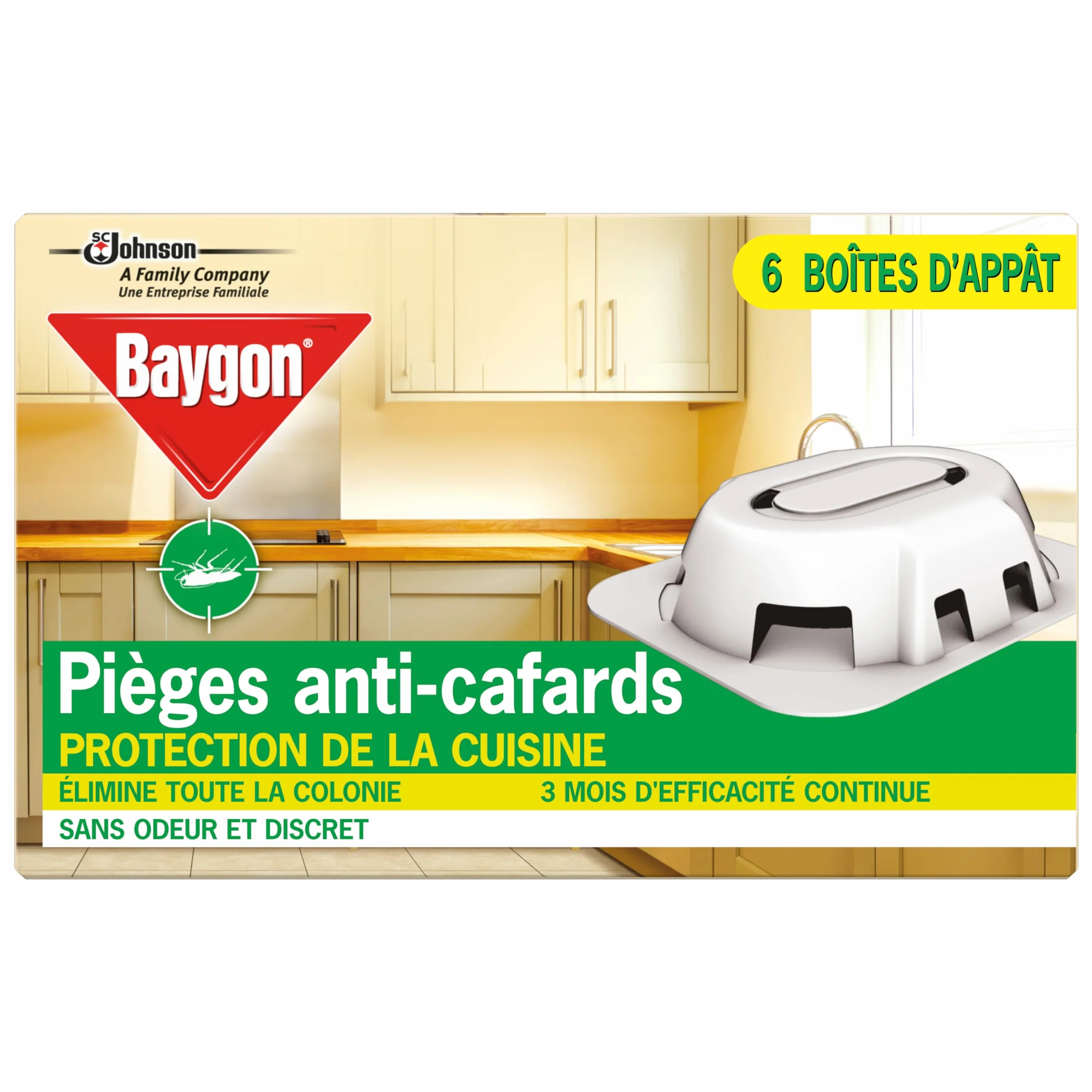 Baygon Pièges Anti-Cafards 6 Boîtes Protection Cuisine 3 Mois Efficacité Continue Sans Odeur