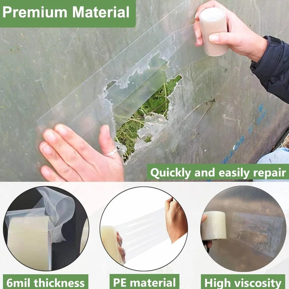 KAHEIGN 15cm x 25m Ruban de Réparation Transparent pour Serre et Polytunnel - 6mil en Polyéthylène - Scellage et Couture