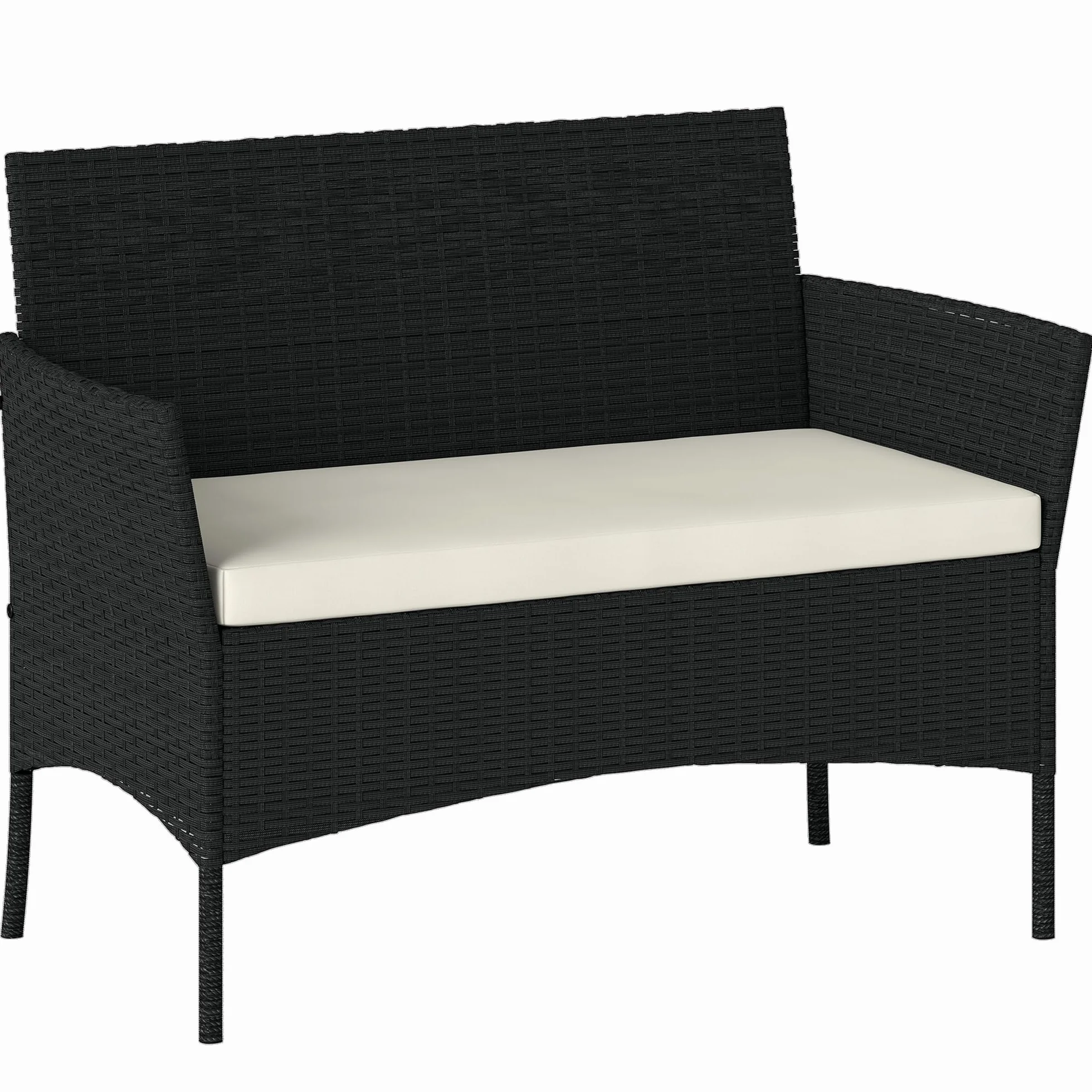 Outsunny Canapé de Jardin en rotin PE et Acier, Canapé d'extérieur 2 Places avec Coussin et accoudoirs, 100x54x80cm, Noir