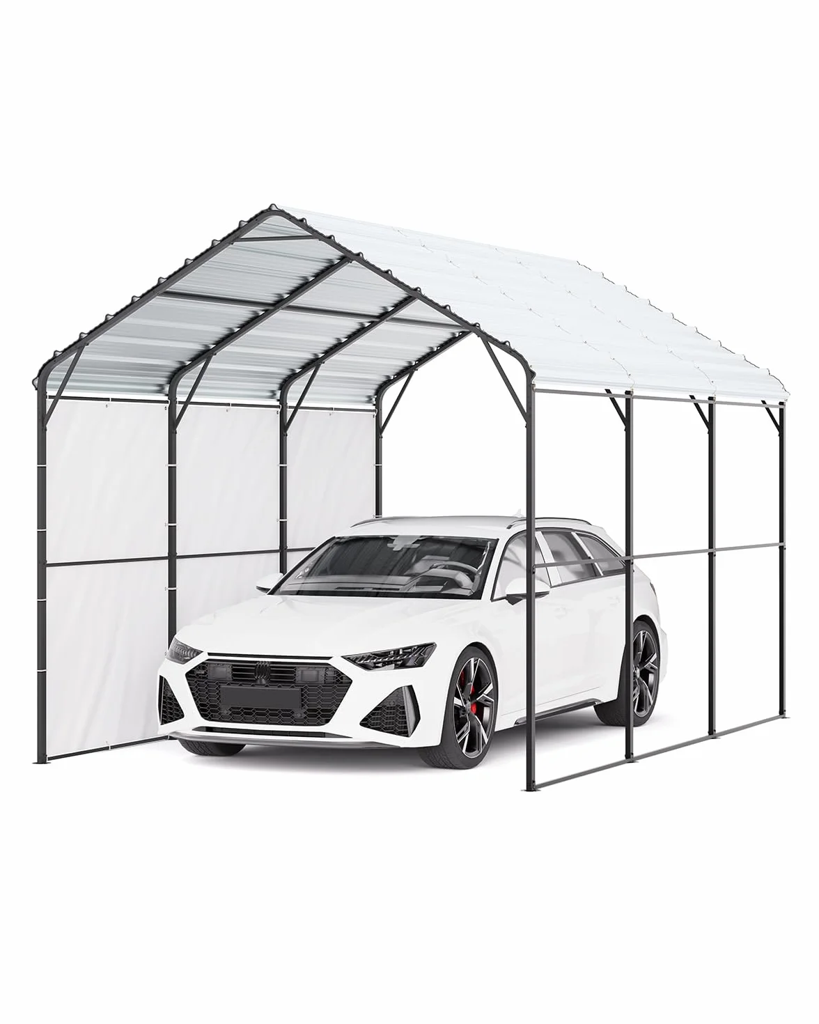 VEVOR Carport en métal pour usages Graves 3 x 4,5 x 3,15 m avec Structure et Toit en Acier galvanisé, Tente de Garage parois latérales Amovibles, abris de Voiture pour ramassage, Bateau, tracteurs