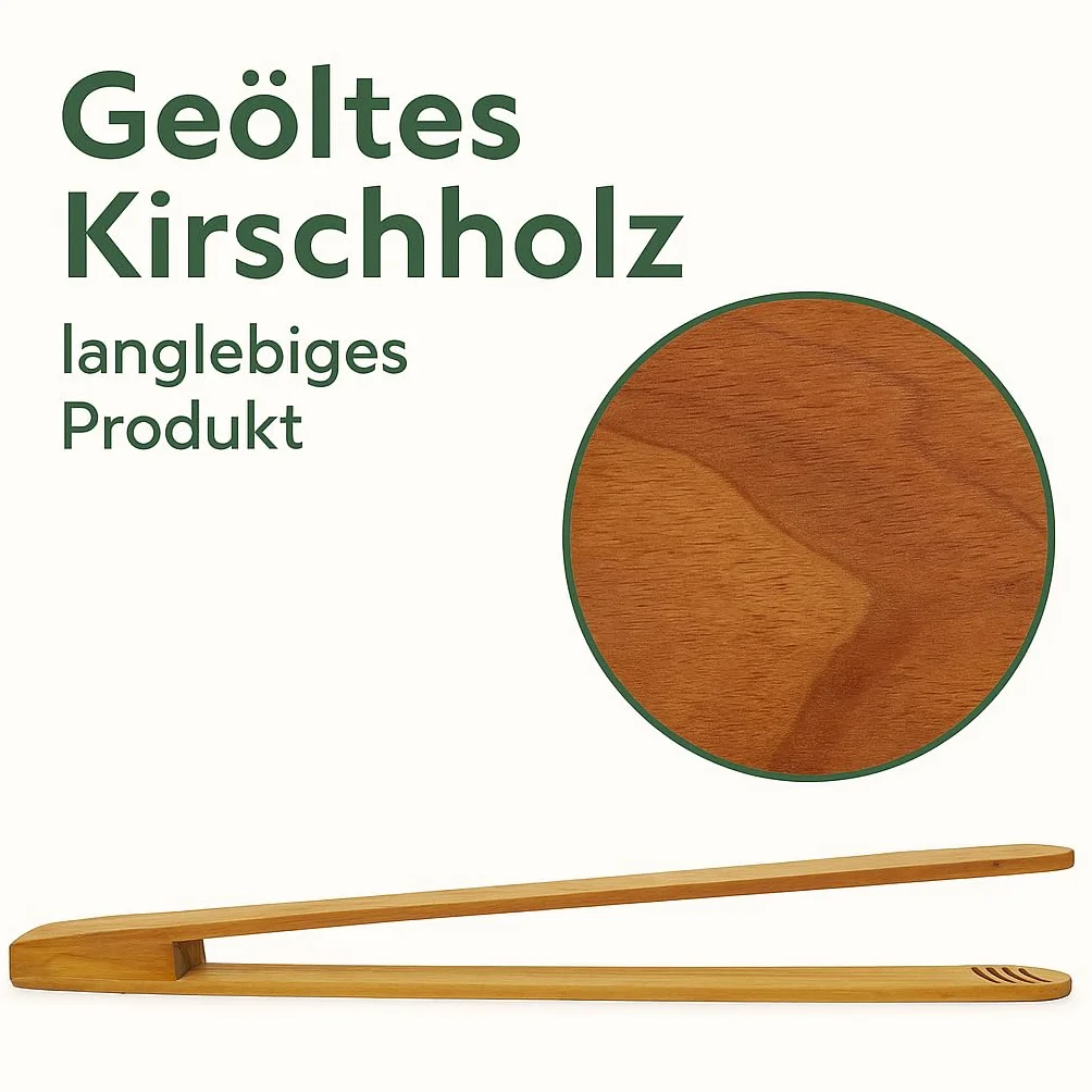 MC-Trend Lot de 3 pinces à barbecue de 30 cm en bois de cerisier noble – Pince de cuisine en bois de qualité supérieure avec rainures de 2 cm pour un maintien sûr – Accessoires de barbecue et pince à