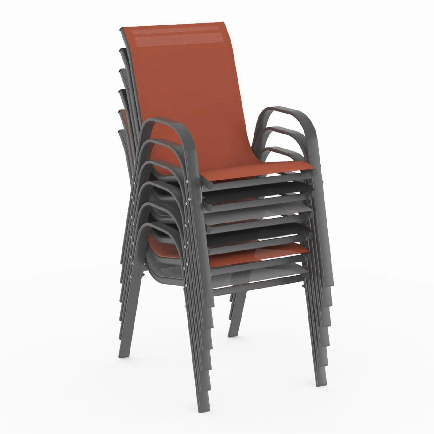 IDMarket - Lot de 6 chaises de Jardin LYMA métal et textilène empilables Gris Noir et Terracotta
