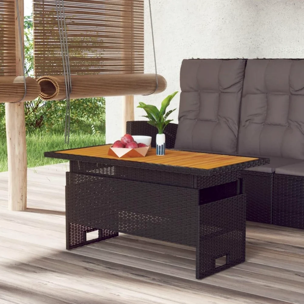 Tomostar Table Basse de Jardin, Table d'appoint Salon Terrasse Extèrieur Noir 100x50x43/63 cm Acacia et résine tressée