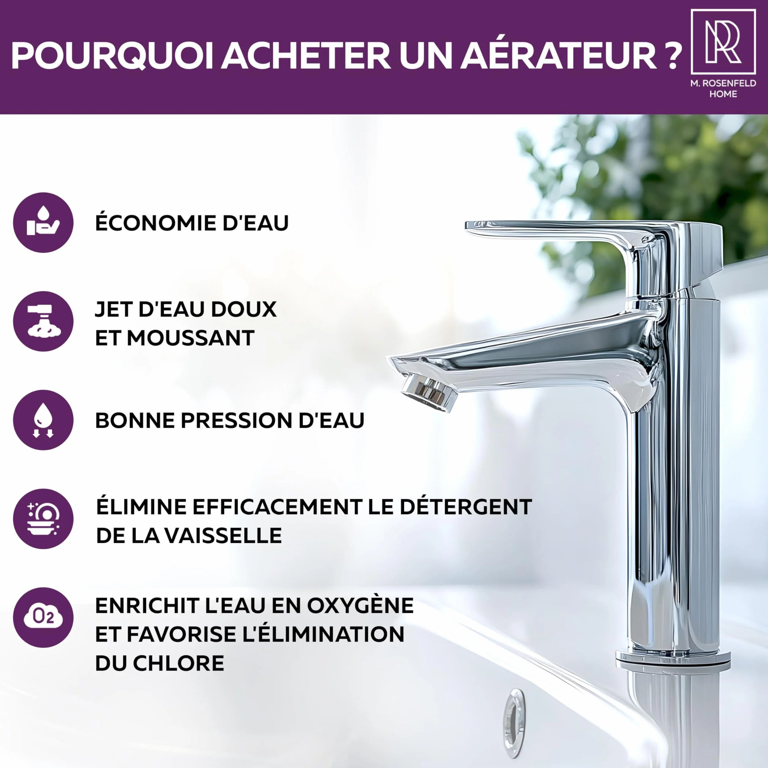 Mousseur Robinet M24 Laiton Chromé Économiseur d'Eau Filtre Anticalcaire 5 L/min
