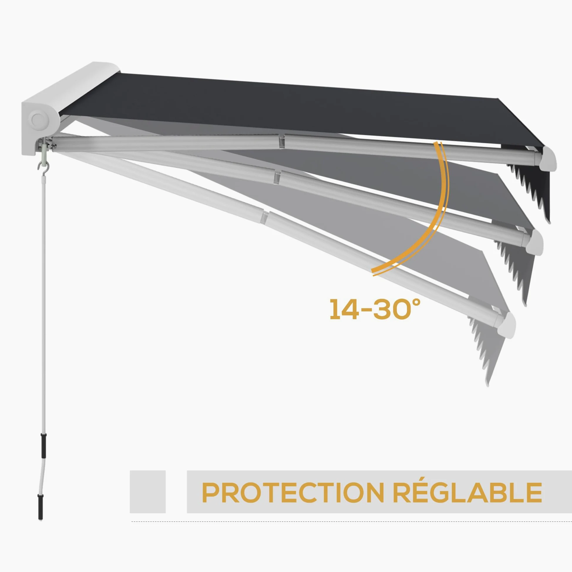 Outsunny Store banne électrique et Manuel rétractable dim. 295L x 250l cm télécommande fournie Aluminium Polyester Haute densité imperméabilisé Anti-UV, Gris