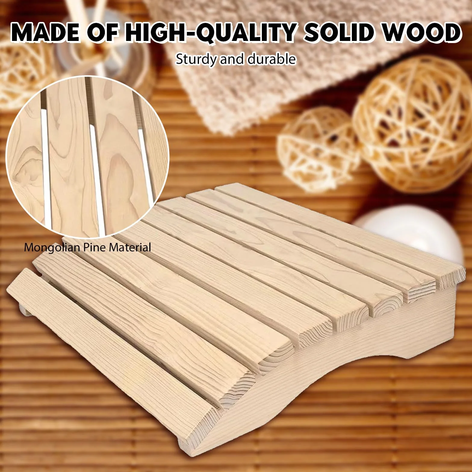Appuie-tête ergonomique en bois durable pour sauna - Coussin de sauna - Accessoire sauna 35 x 32 x 8,5 cm