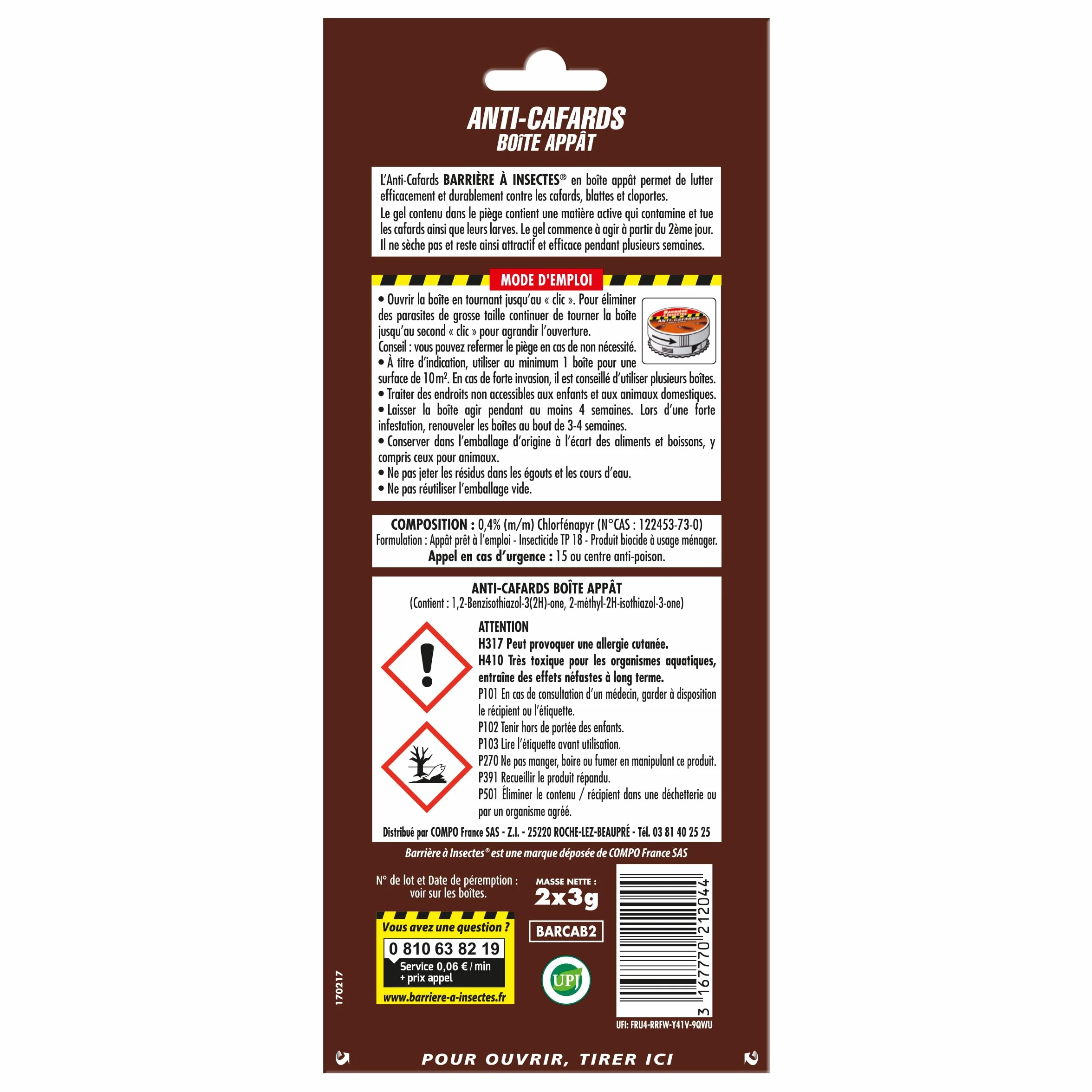 BARRIERE A INSECTES Boite Appât Anti-Cafards Cloportes, 2 x 3 g, Action 4 semaines