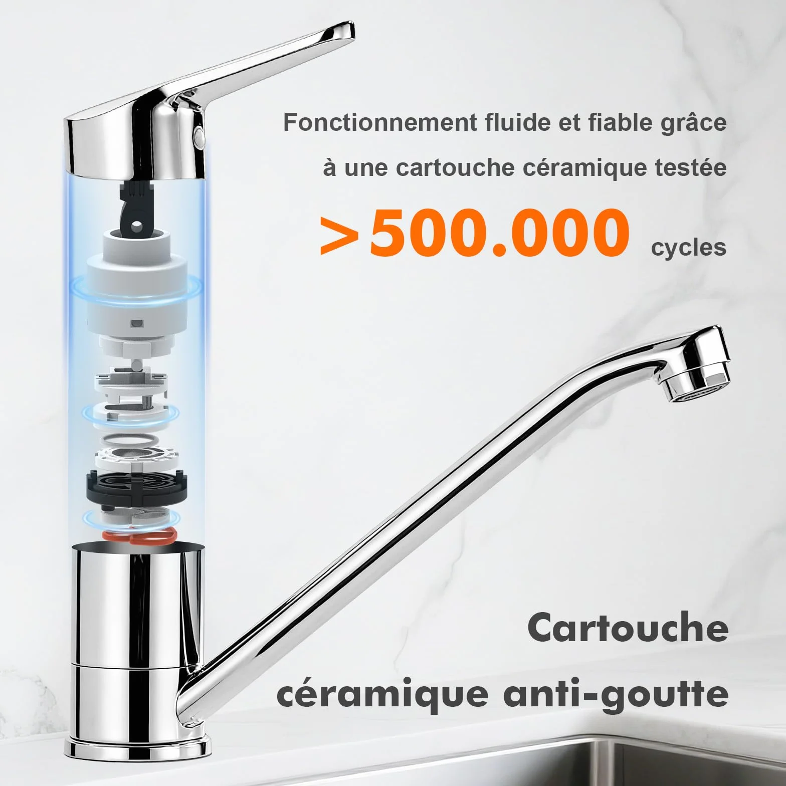 Ibergrif Mitigeur d'Evier Robinet Cuisine Monocommande Orientable 360° Laiton Chromé Argent