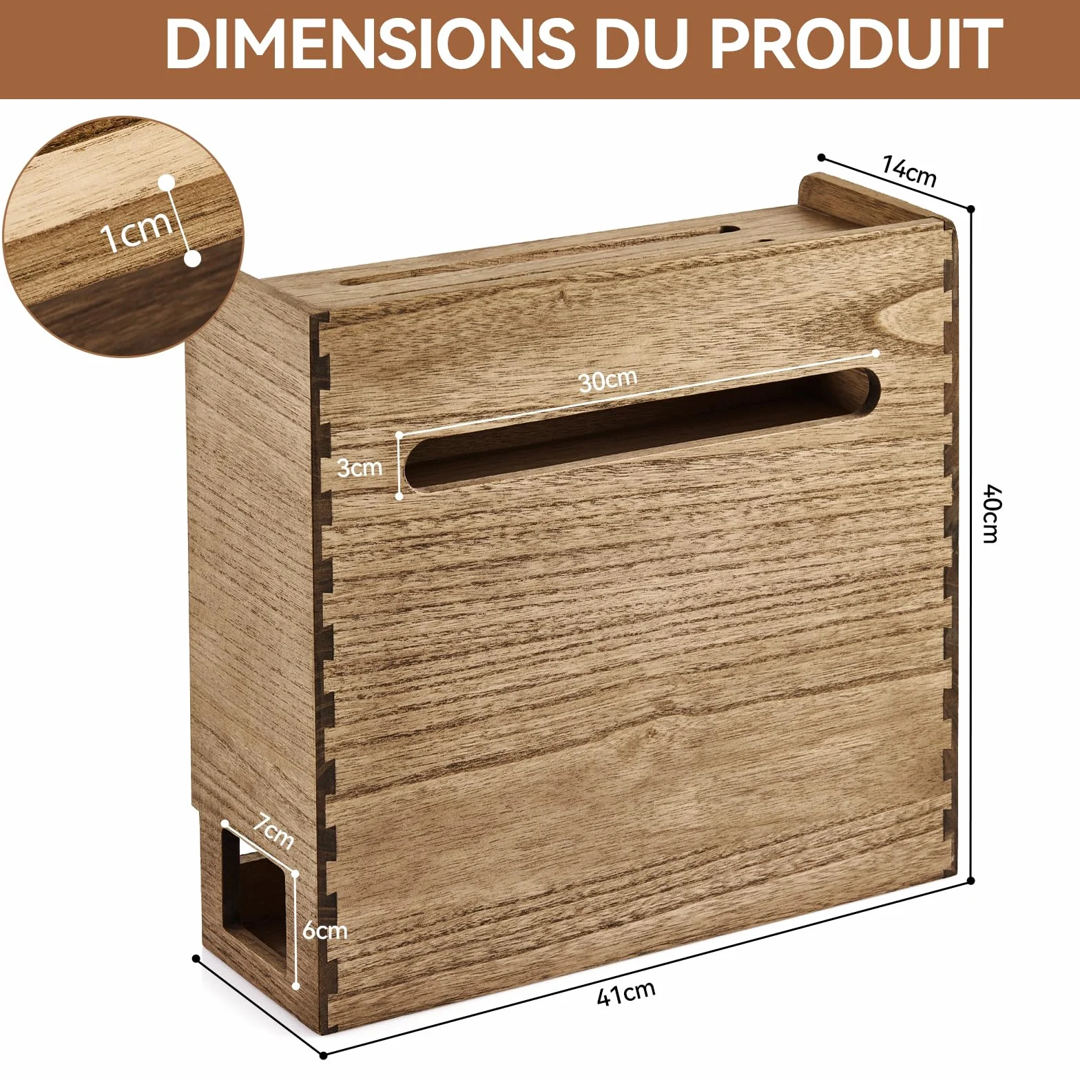 KIRIGEN Boîte de rangement pour routeur Wifi, étagère en bois pour câbles, gestion et organisation des câbles gelb-braun
