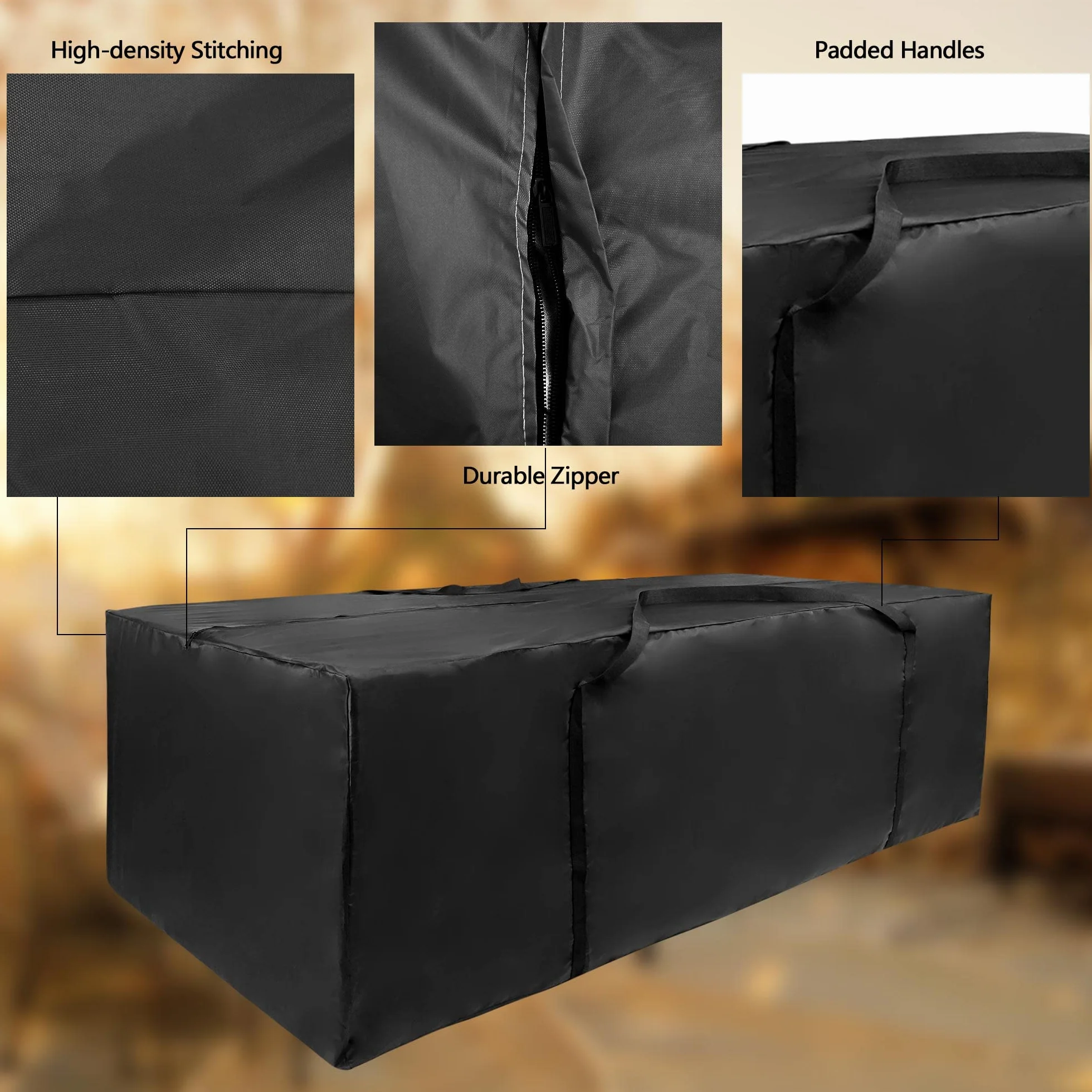 Sac de rangement coussins meubles jardin Oxford imperméable anti-UV anti-déchirures 173x76x51 cm Noir